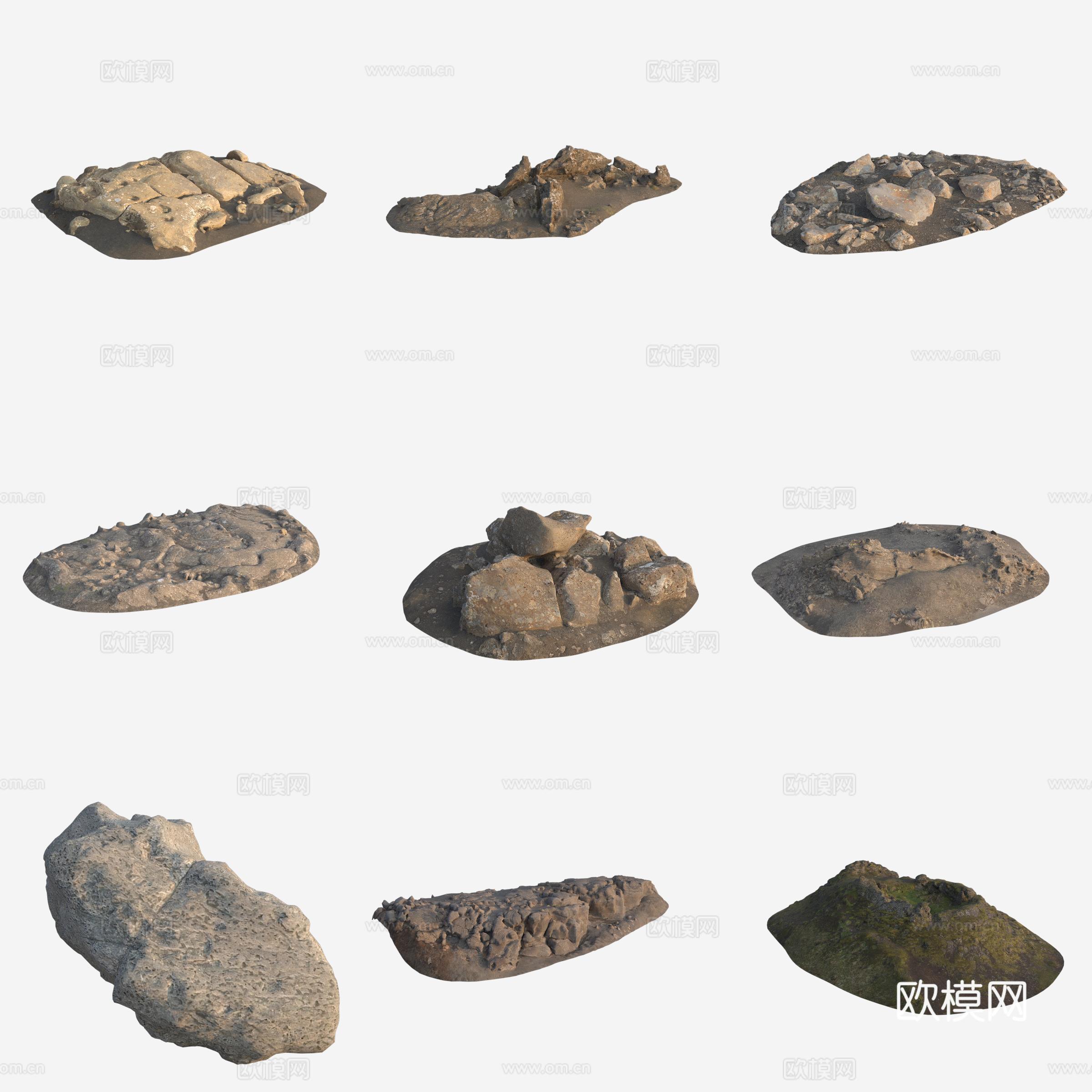 岩石火山石大石头巨石石堆3d模型