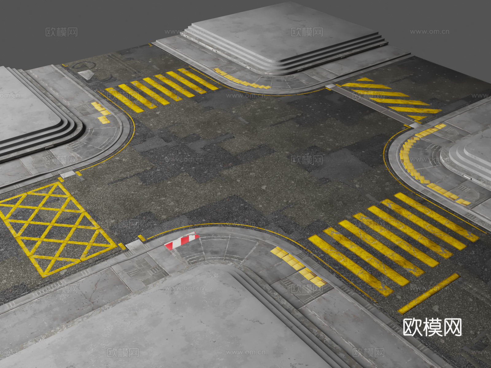 街道公路路口 赛博朋克 未来科幻主题 公路路口3d模型