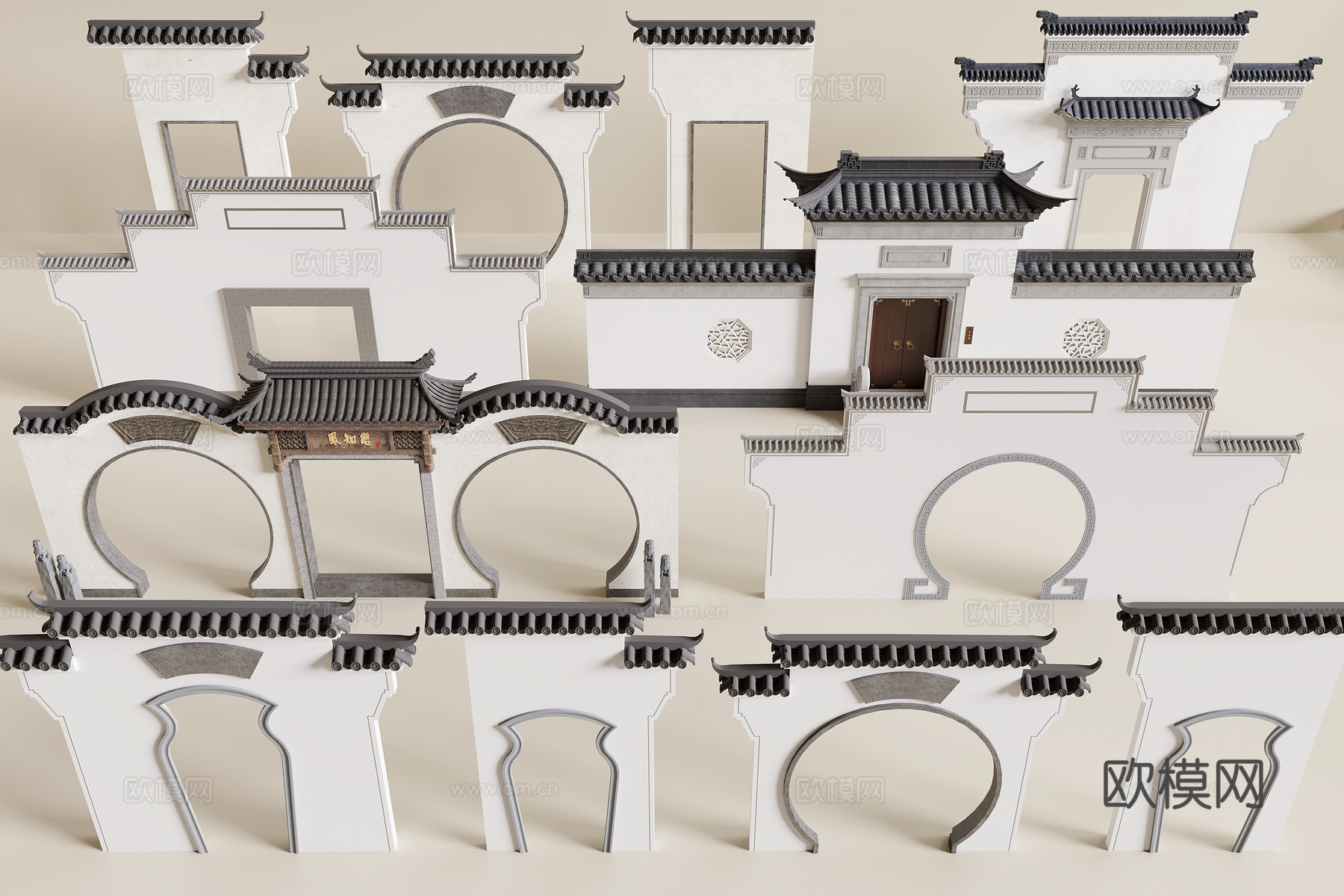 中式月洞门3d模型下载