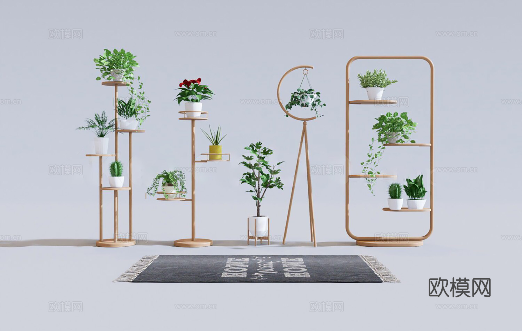 绿植盆栽组合 吊篮盆栽 植物置物架 创意花架 组合 植物摆件su模型