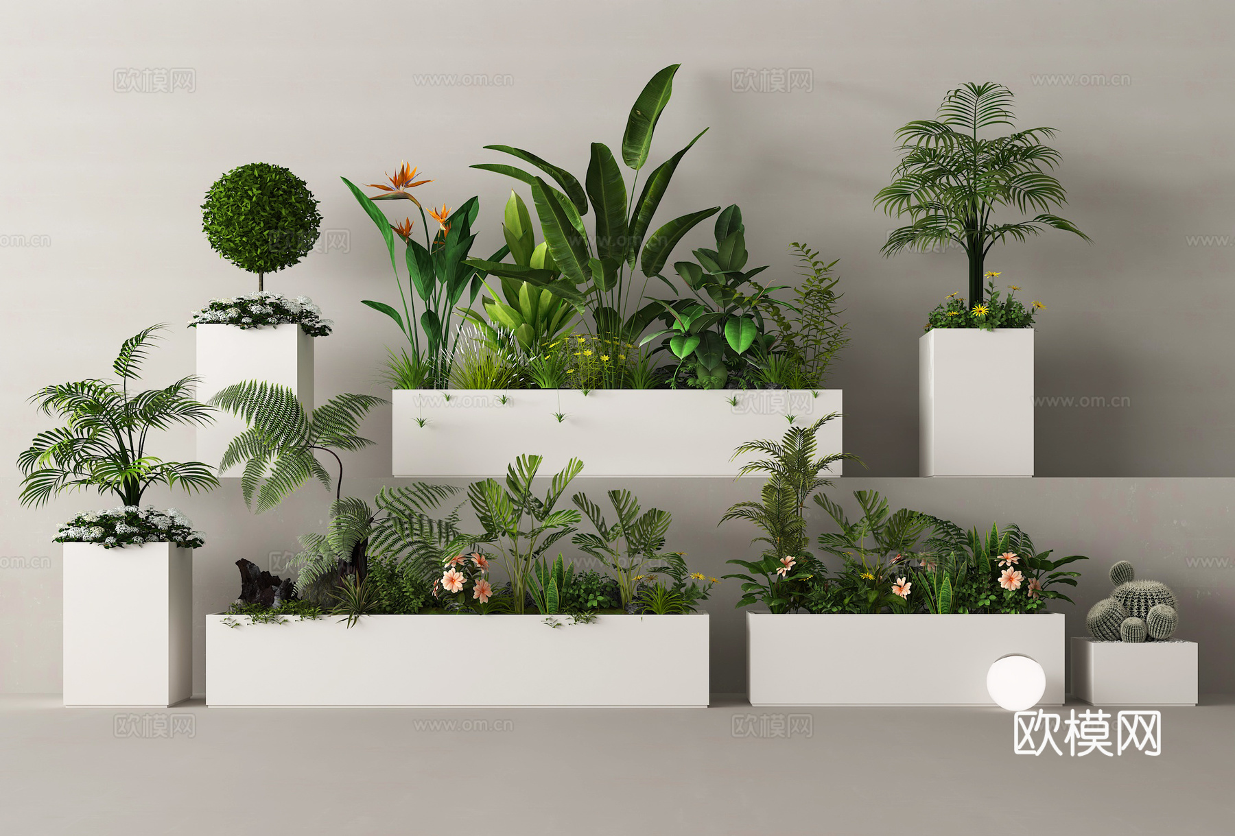 户外花箱 花槽 防腐木花箱 绿植su模型