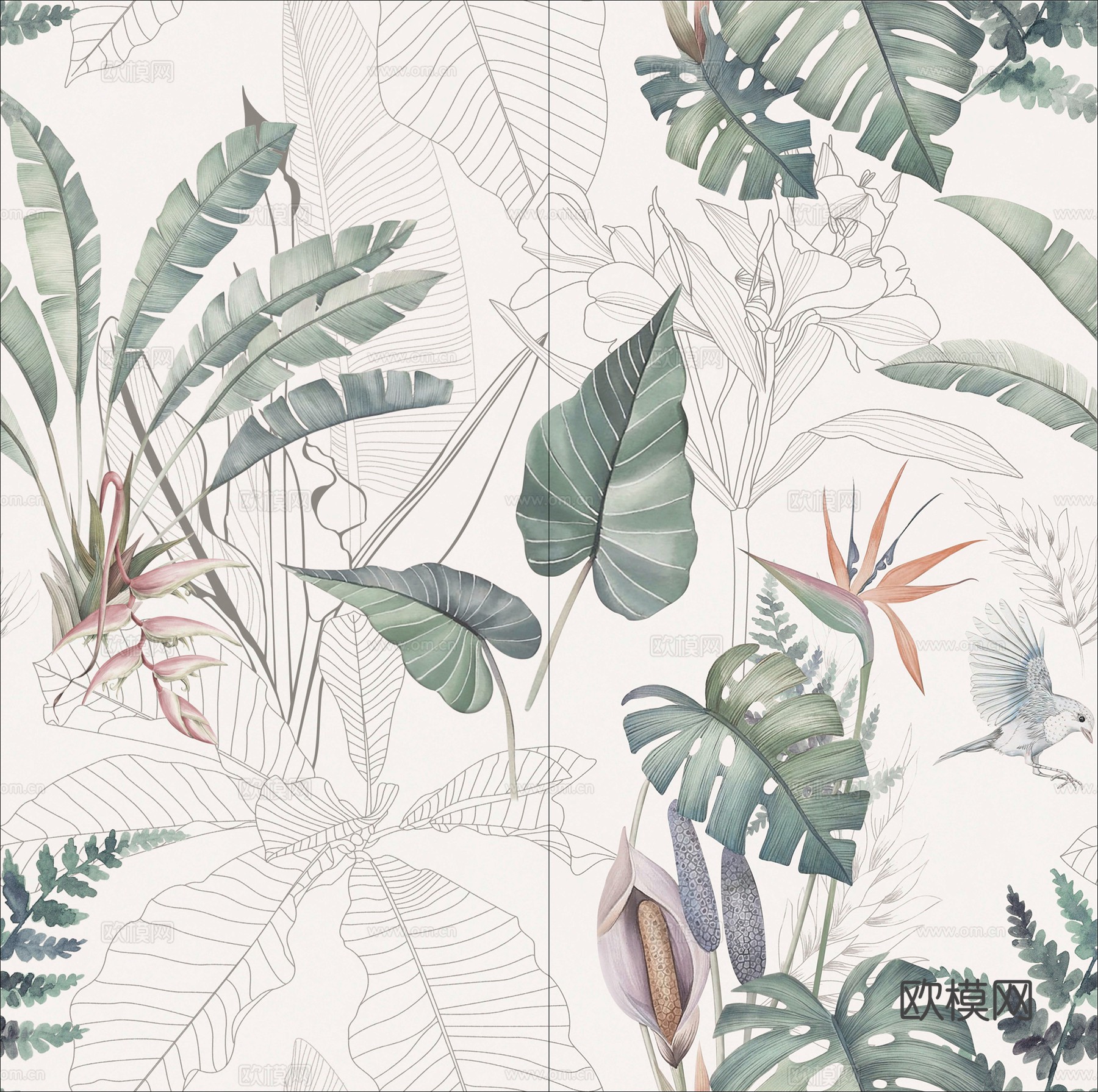 热带雨林植物印花艺术砖下载