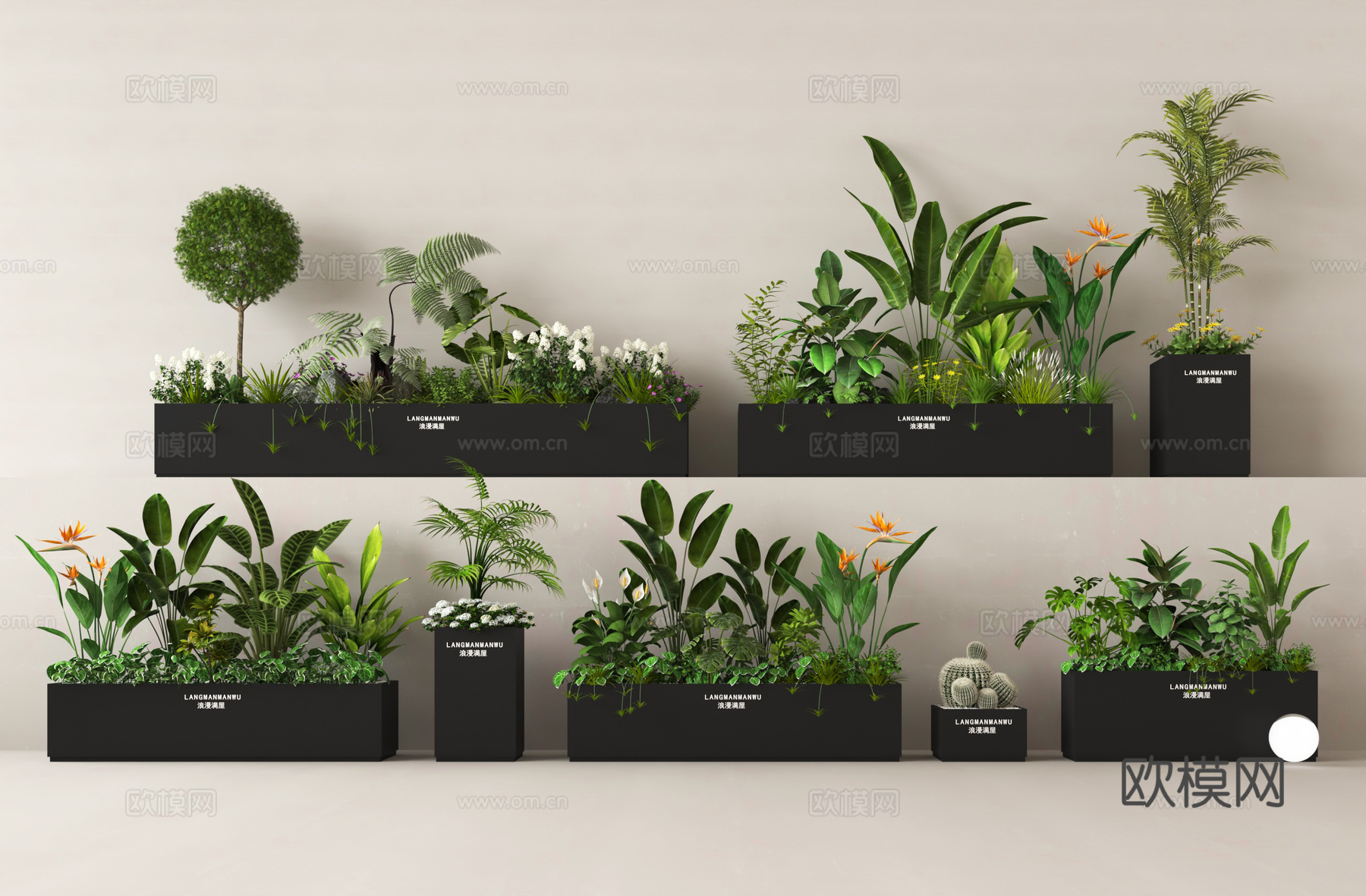 户外花箱 花槽 防腐木花箱 绿植su模型