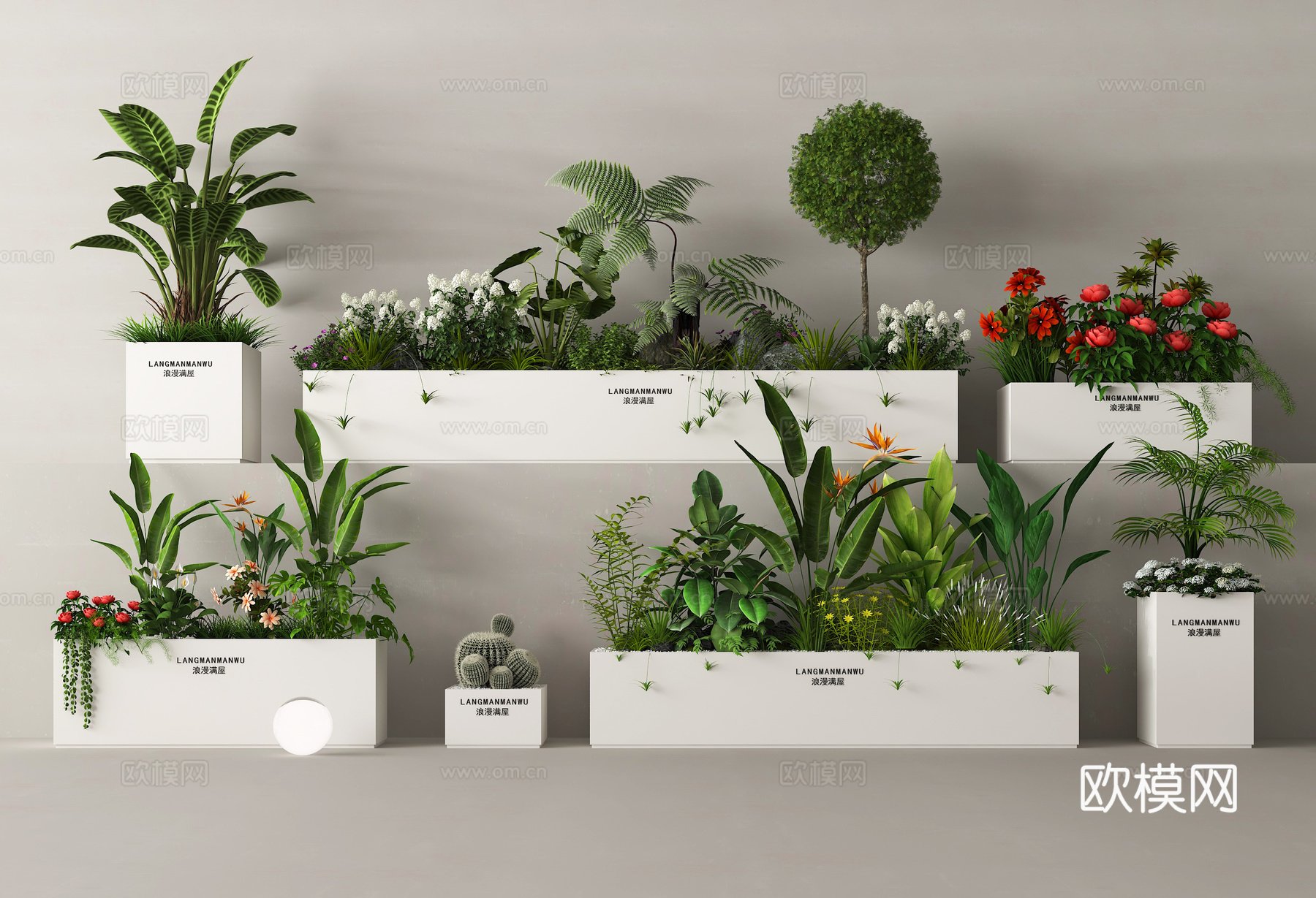 户外花箱 花槽 防腐木花箱 花坛su模型