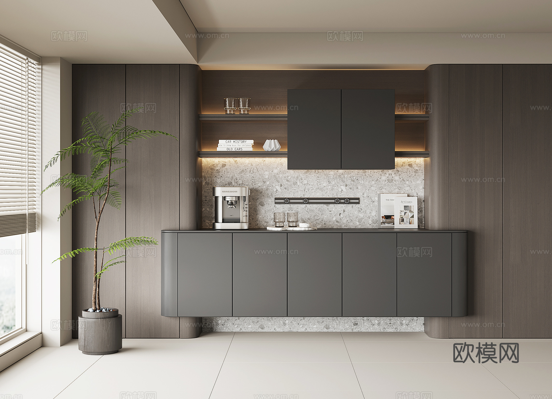现代酒柜餐边柜su模型下载（渲染图1）