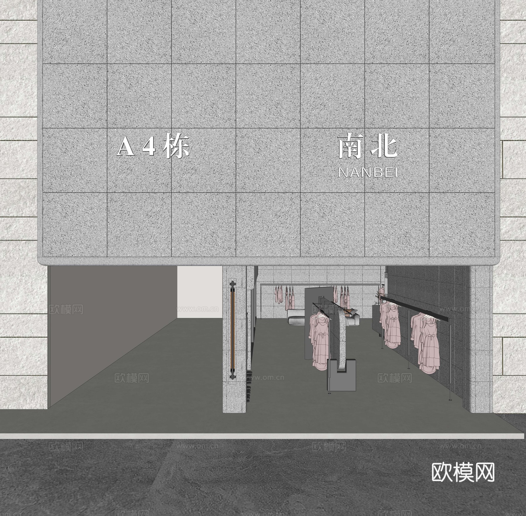 现代极简女装服装店 服装展厅直播间 服装门头门面 衣服 服装su模型