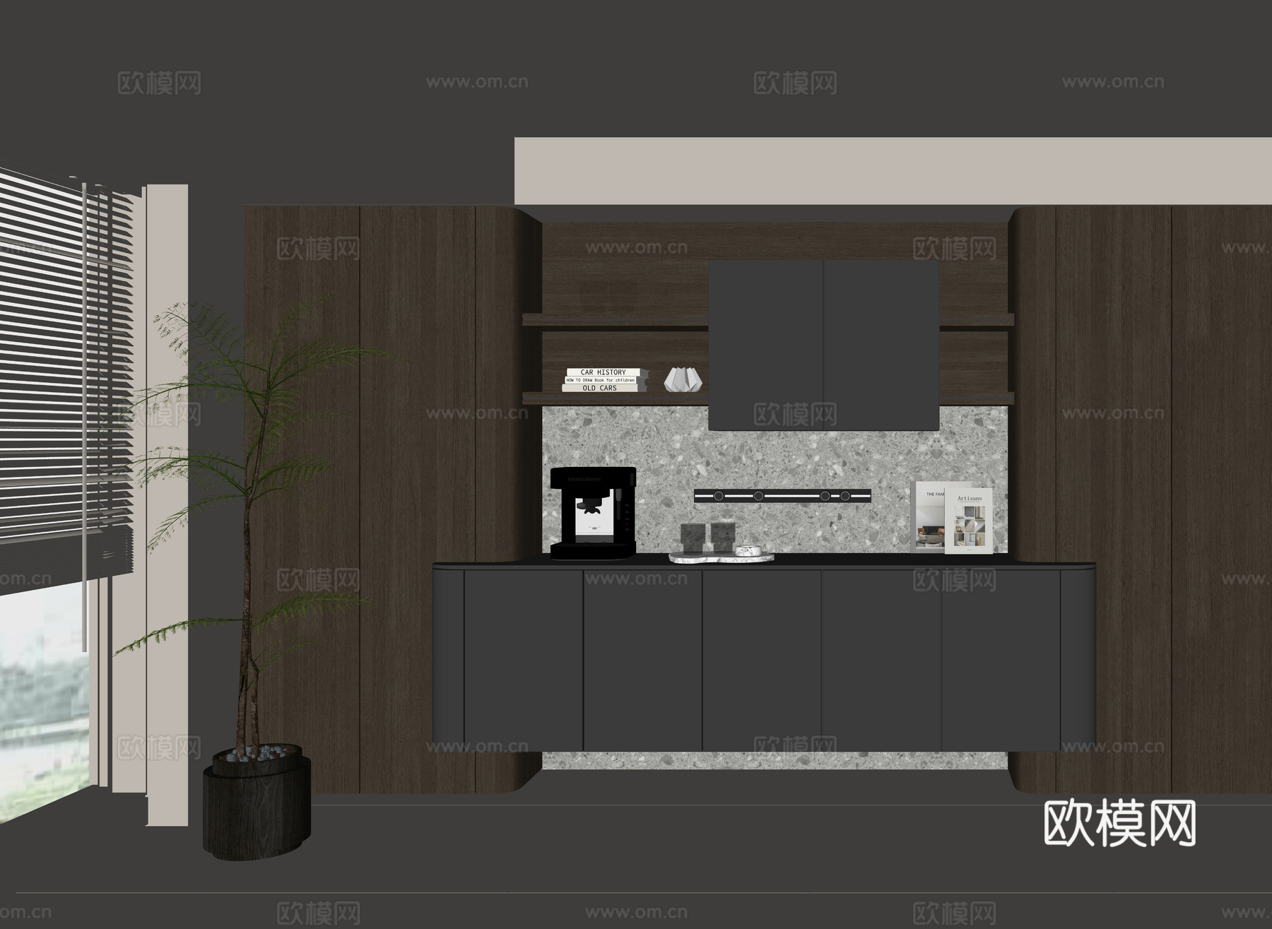 现代酒柜餐边柜su模型下载（渲染图2）