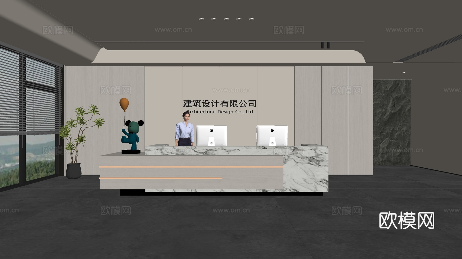 现代公司前台  接待区 吧台  接待台 服务台 公司前台背景su模型