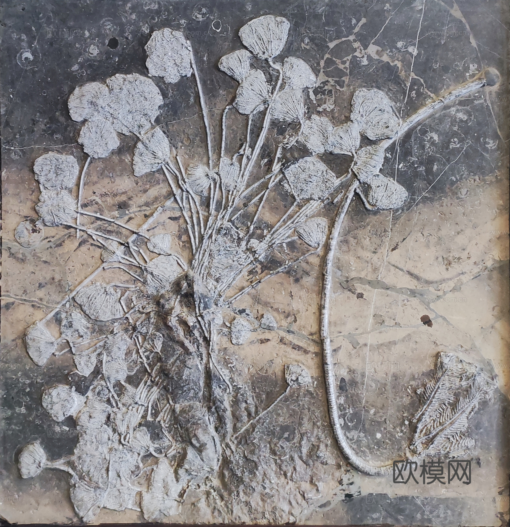 枯枝花草浮雕画下载