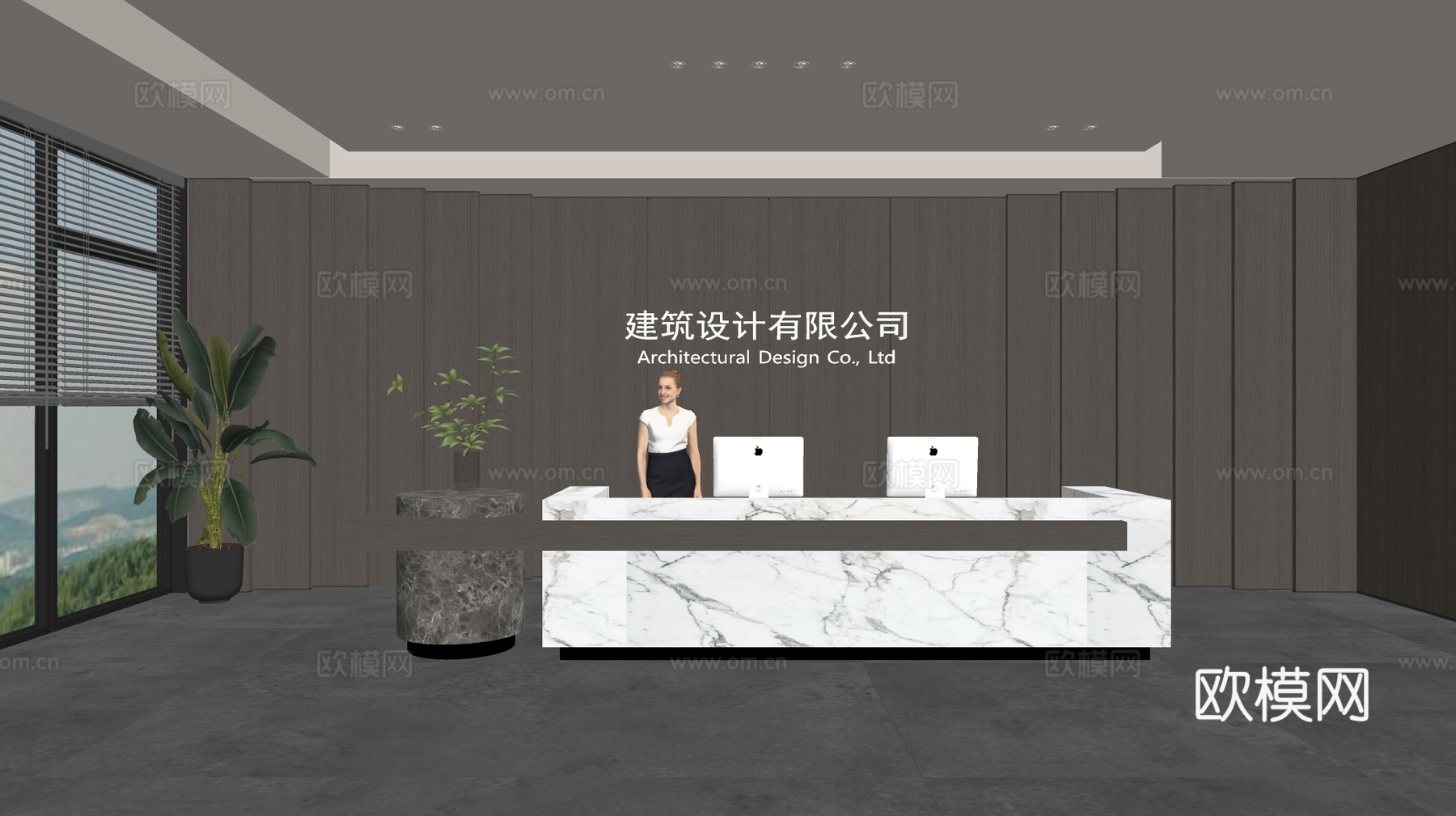 现代公司前台  接待区 吧台  接待台 服务台 公司前台背景su模型