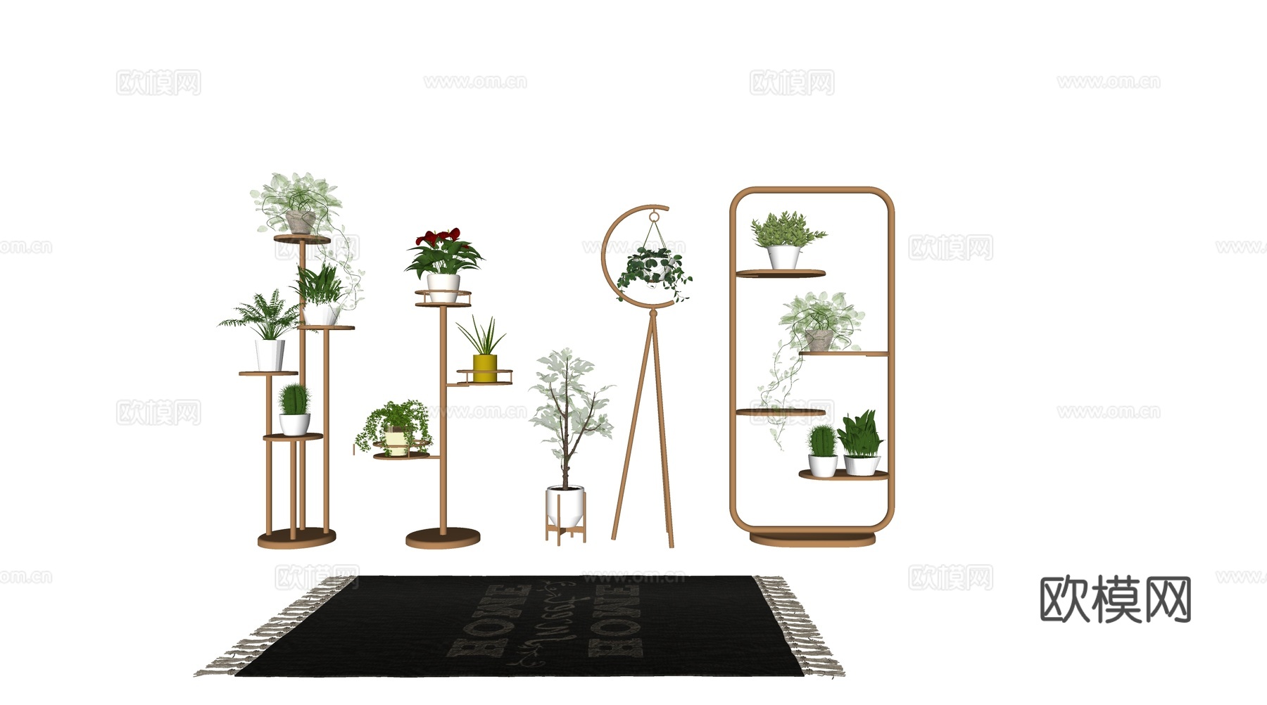 绿植盆栽组合 吊篮盆栽 植物置物架 创意花架 组合 植物摆件su模型