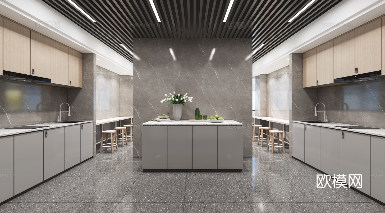共享厨房  餐厅厨房su模型