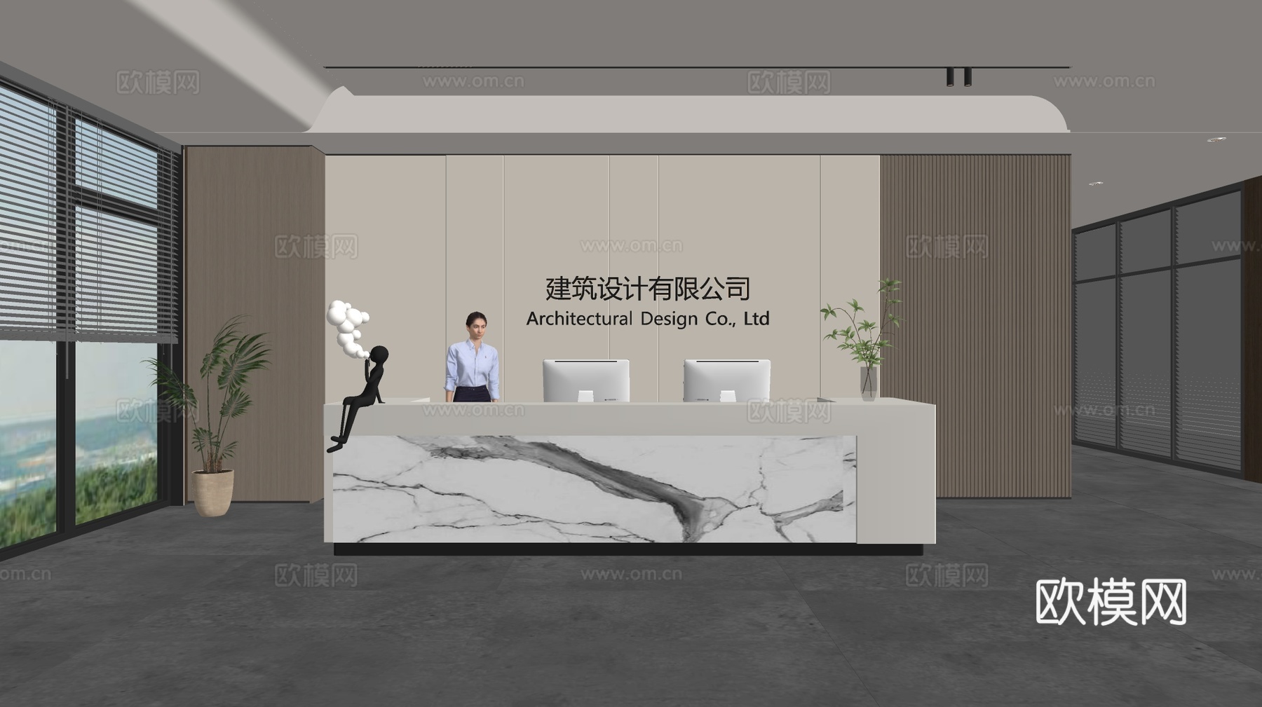 现代公司前台  接待区 吧台  接待台 服务台 公司前台背景su模型