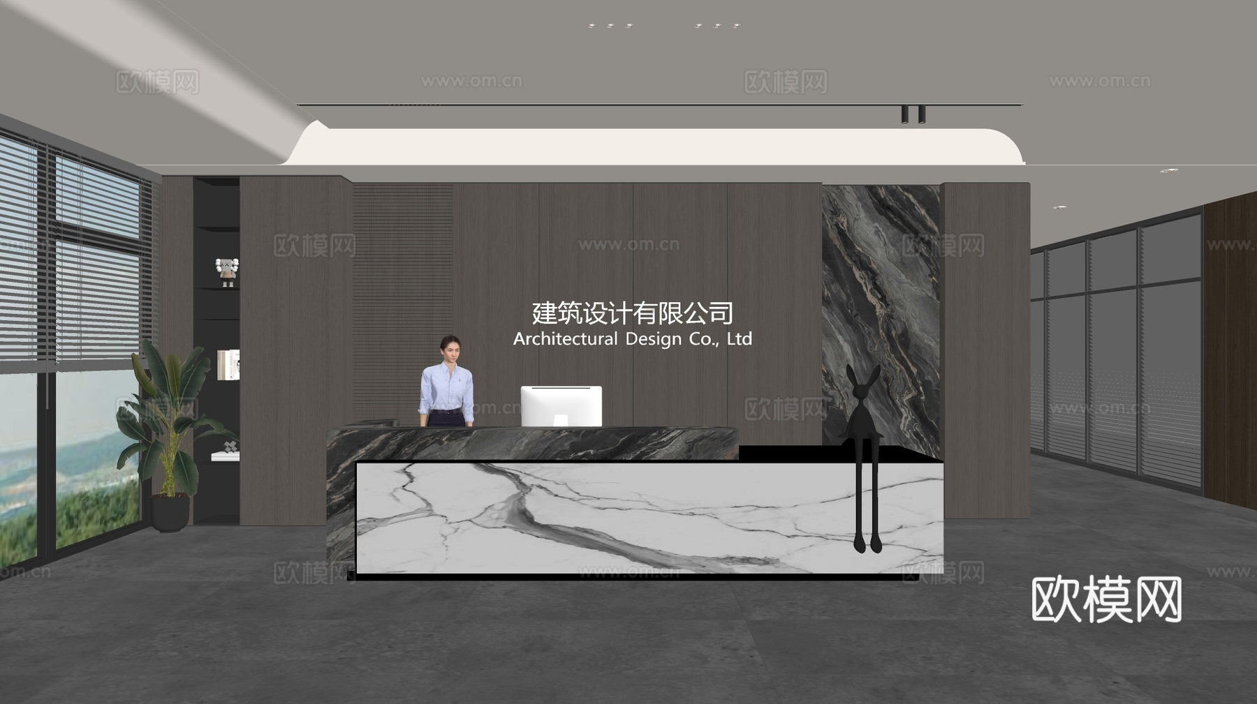 现代公司前台  接待区 吧台  接待台 服务台 公司前台背景su模型