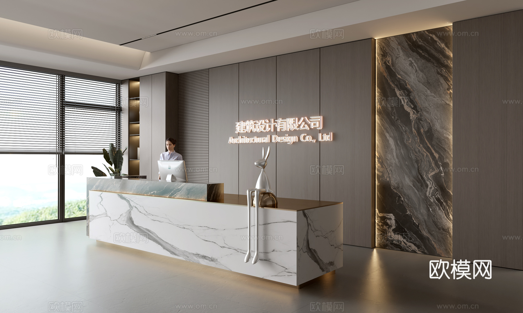 现代公司前台  接待区 吧台  接待台 服务台 公司前台背景3d模型