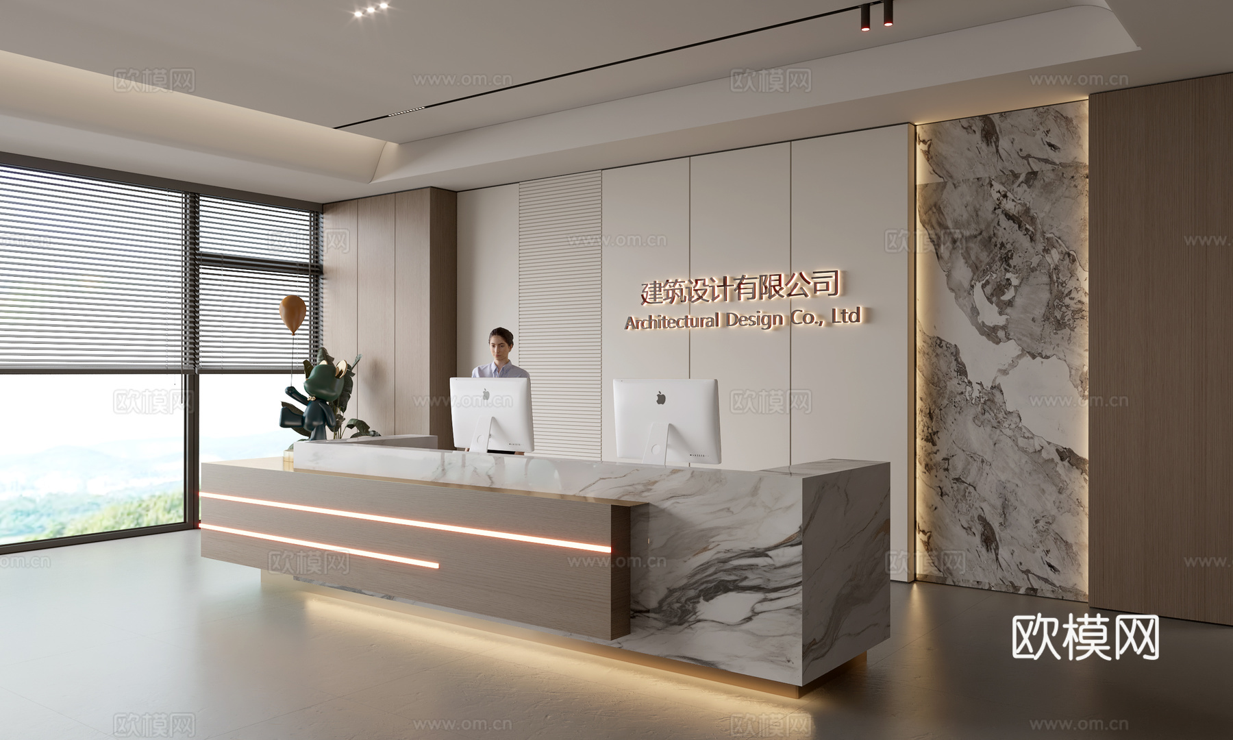 现代公司前台  接待区 吧台  接待台 服务台 公司前台背景3d模型下载