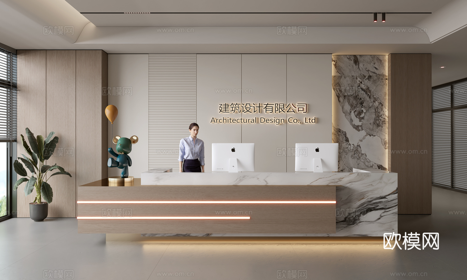 现代公司前台  接待区 吧台  接待台 服务台 公司前台背景3d模型