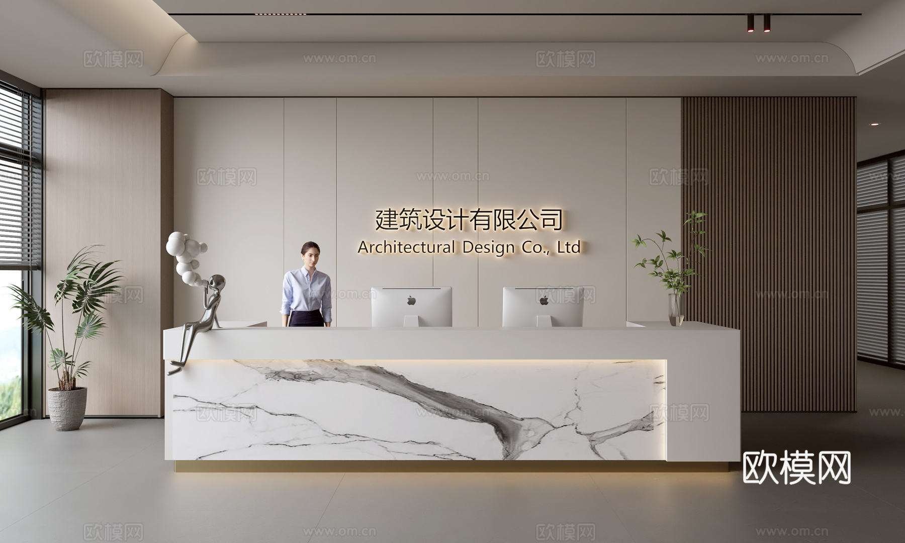 现代公司前台  接待区 吧台  接待台 服务台 公司前台背景su模型
