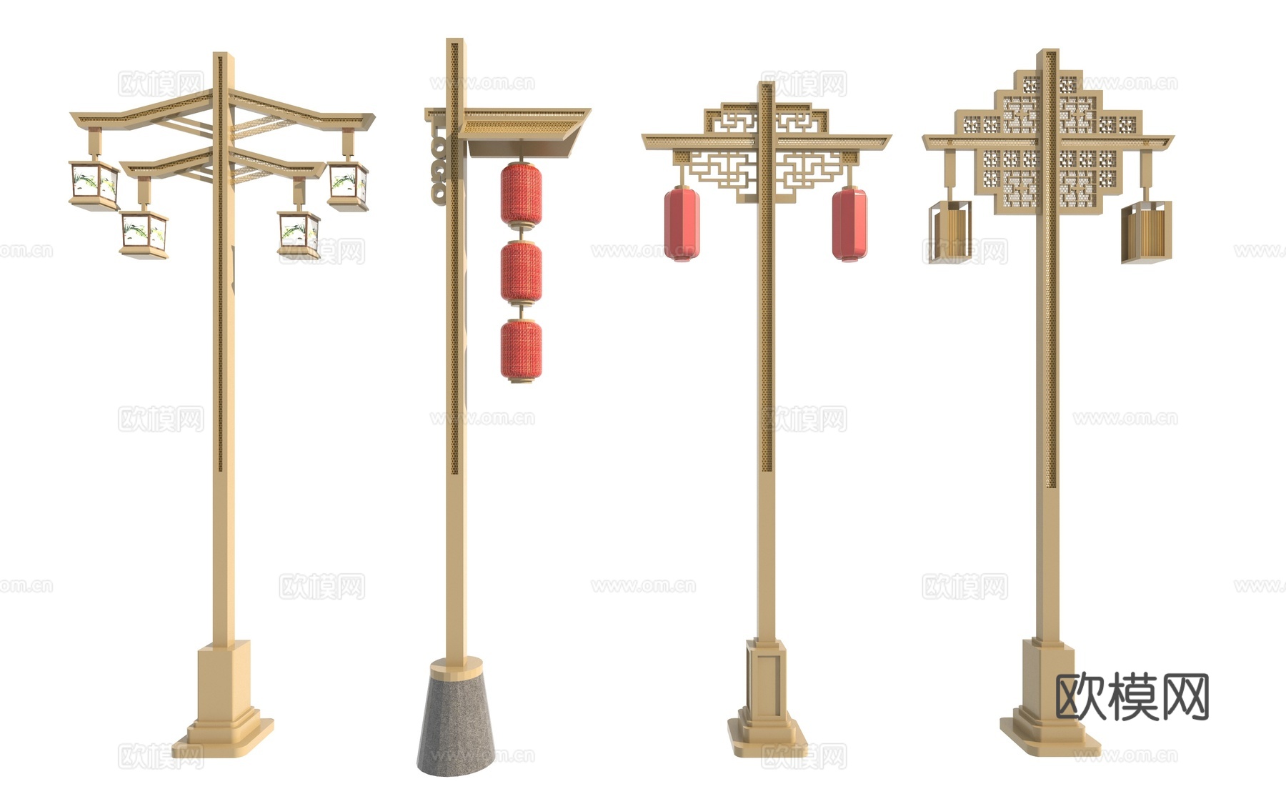 现代新中式景观灯_新中式路灯_铜灯_新农村路灯_乡村振兴路灯3d模型