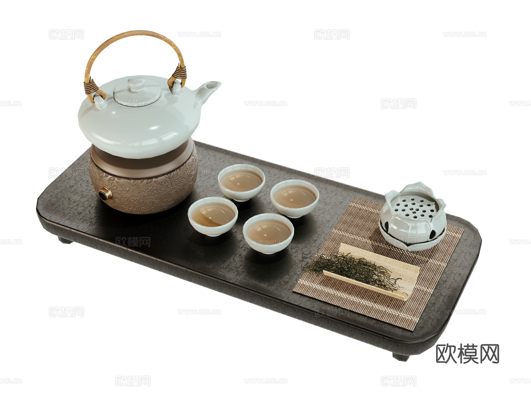 新中式茶具茶盘茶壶茶杯3d模型