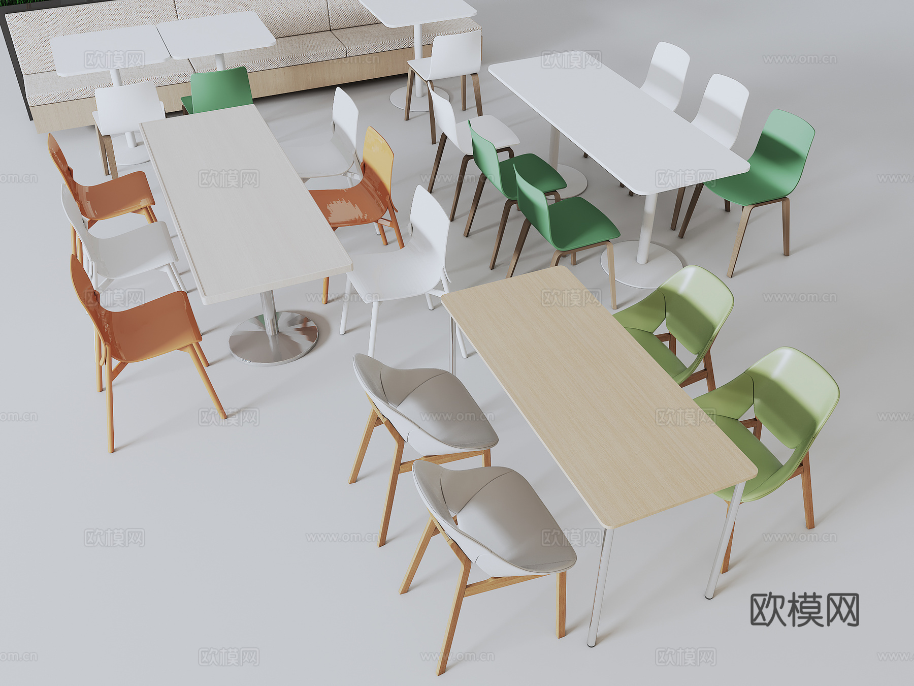 食堂桌椅组合3d模型