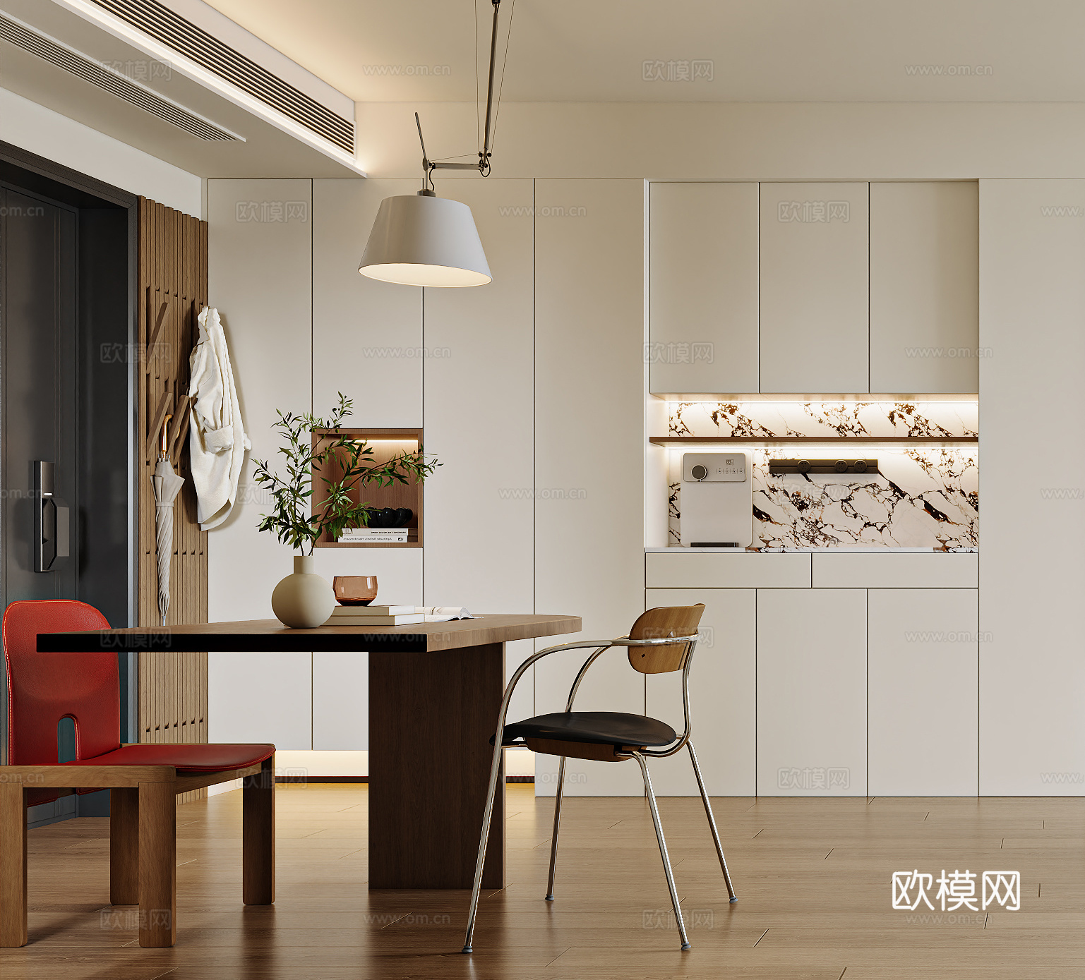 现代中古客餐厅 包豪斯客餐厅 中古餐桌椅 中古餐边柜鞋柜茶几su模型