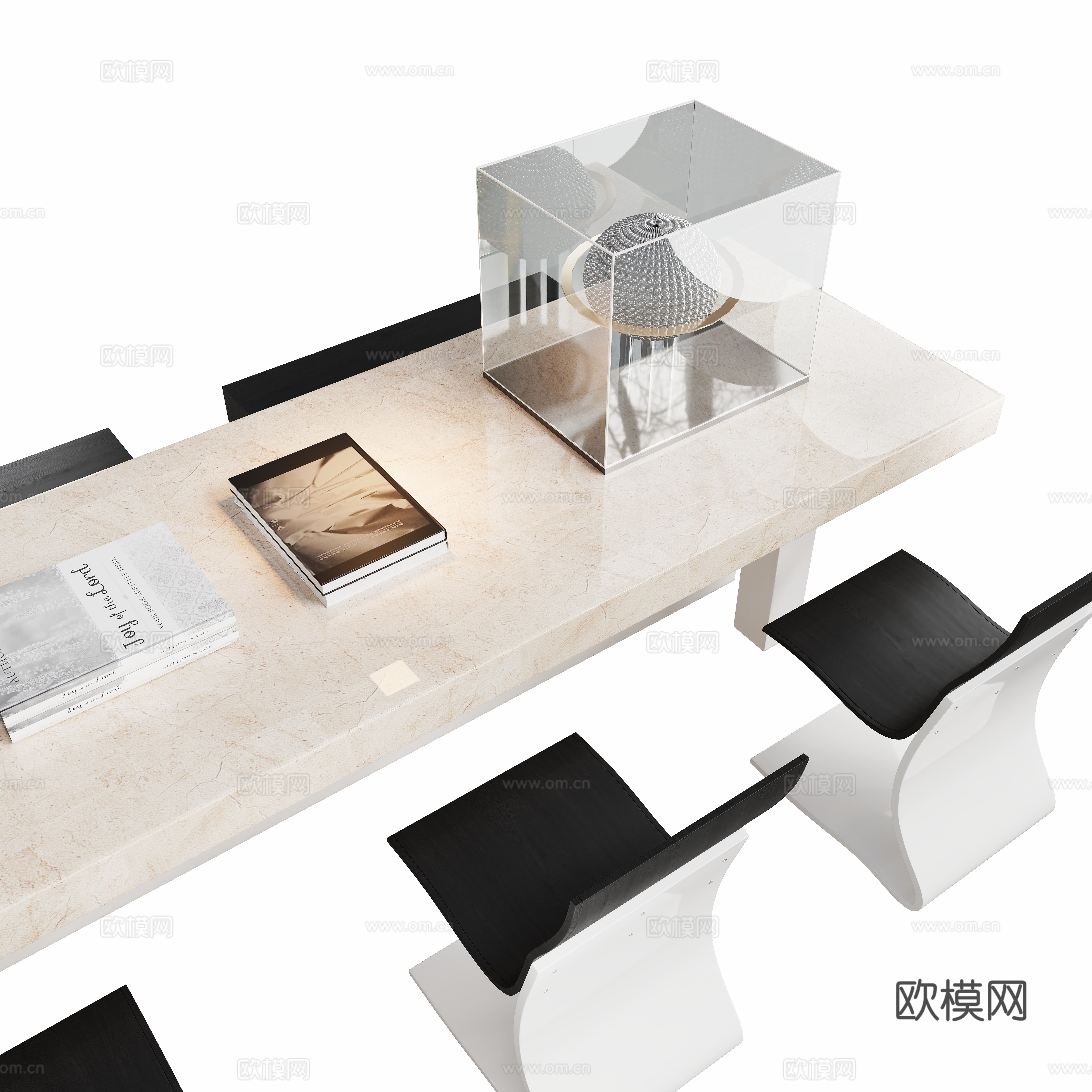 现代书桌大板桌椅组合3d模型
