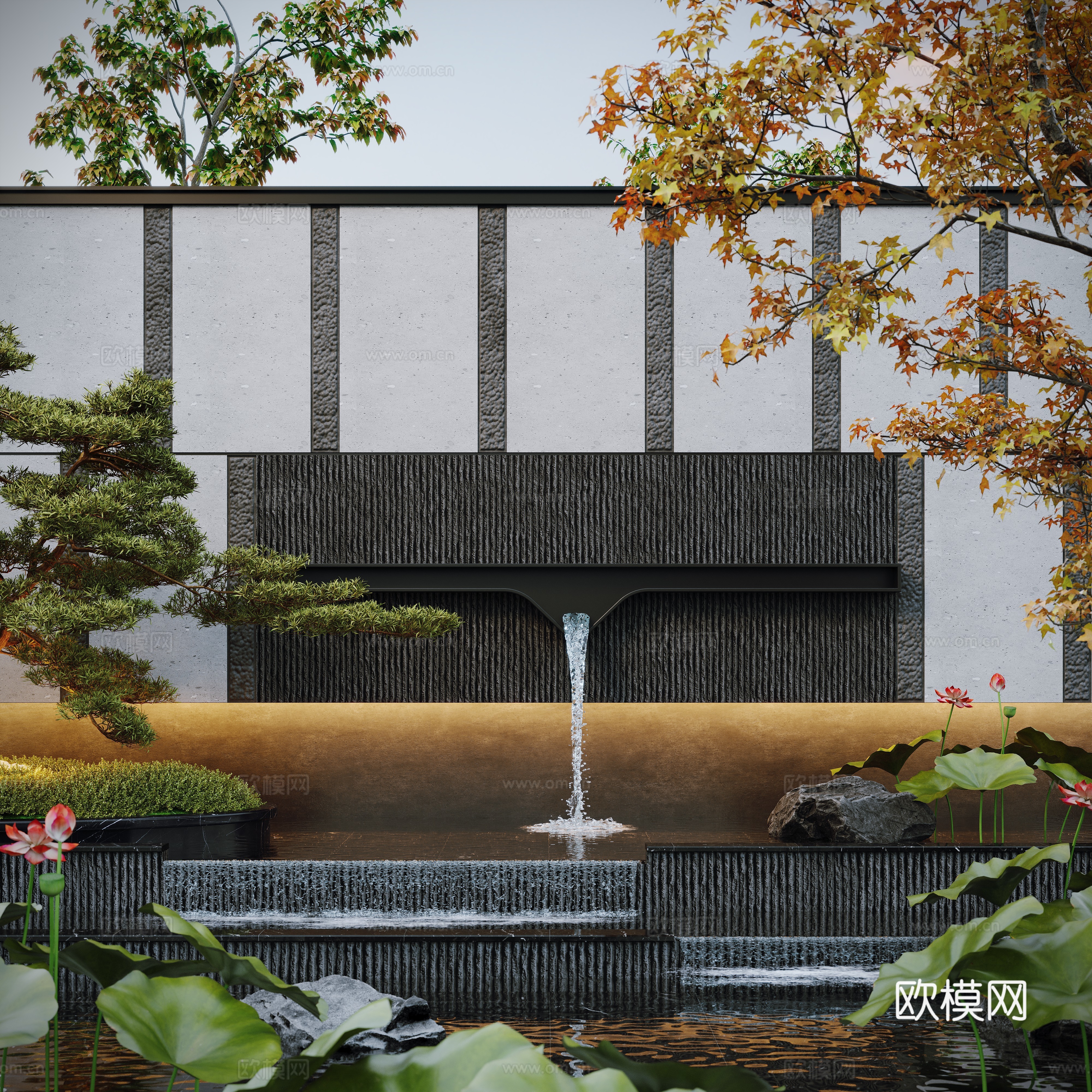 现代屋顶花园 水景 水池 休闲椅 秋千 花园阳台su模型