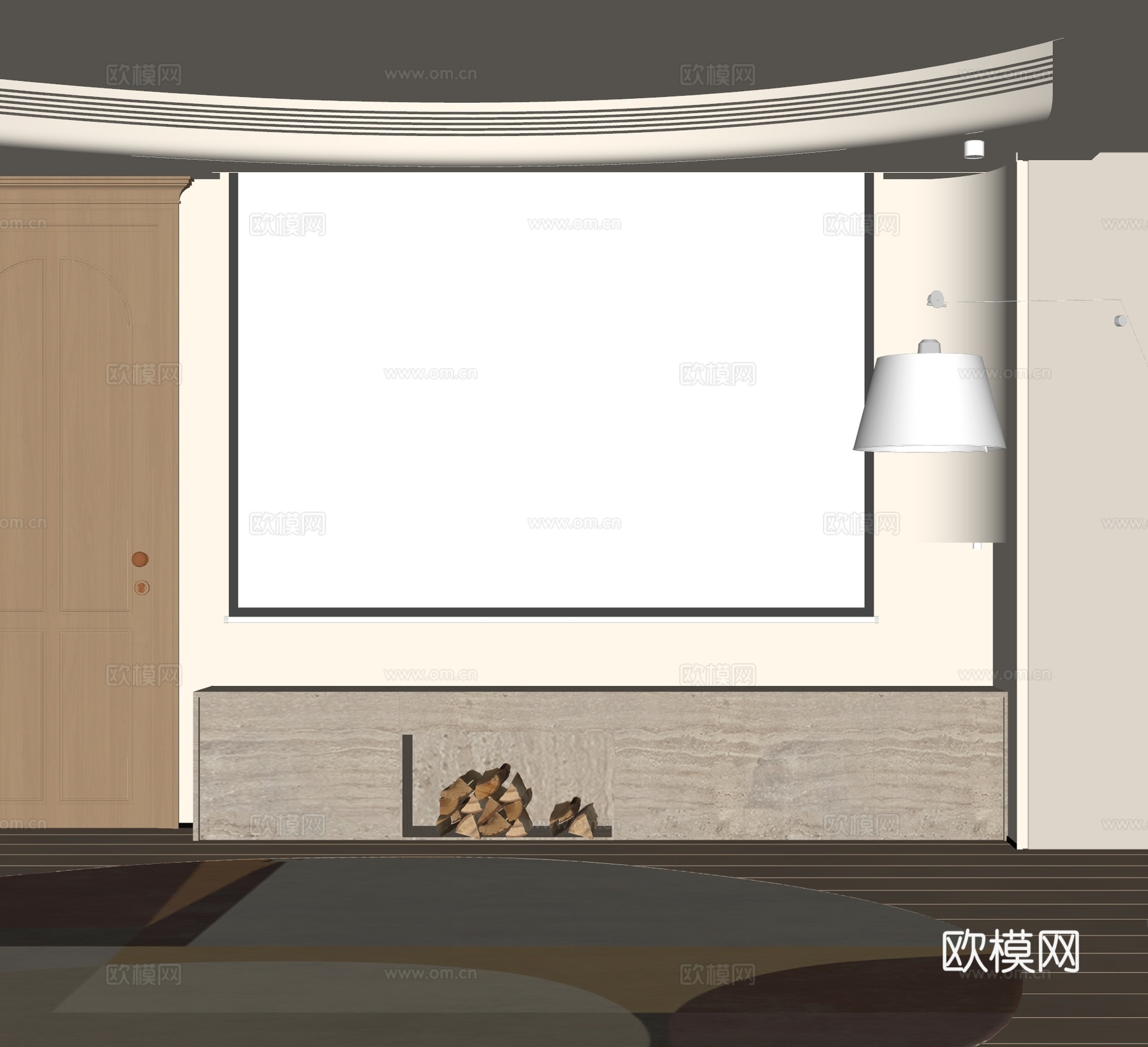 现代投影幕布su模型