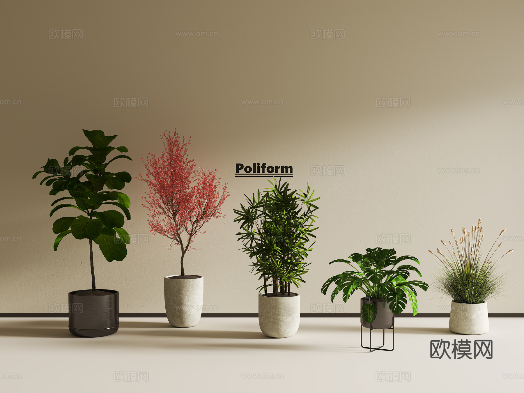 绿植摆件 中古复古绿植摆件 中古风绿植盆栽 落地盆栽3d模型