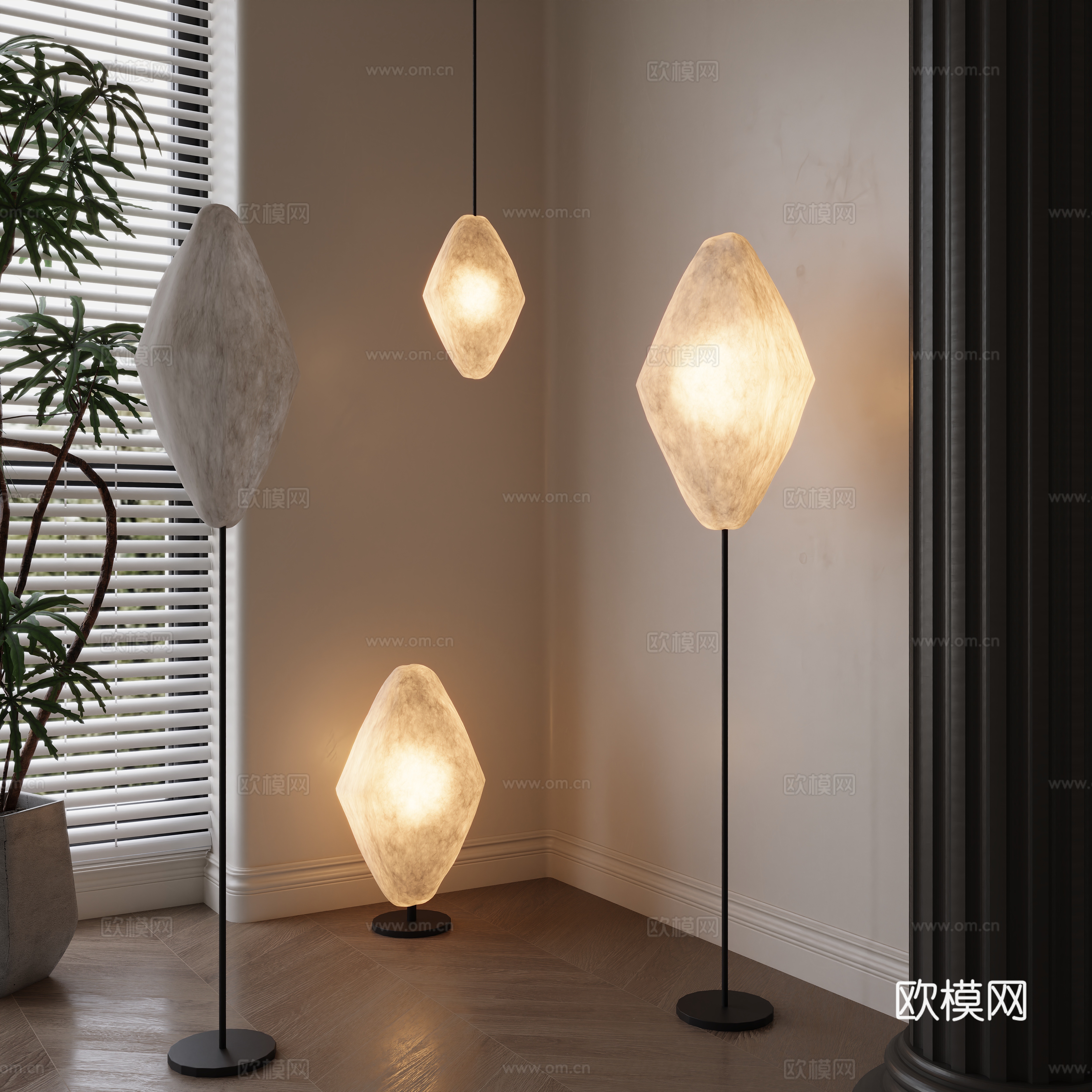 现代艺术落地灯台灯组合su模型