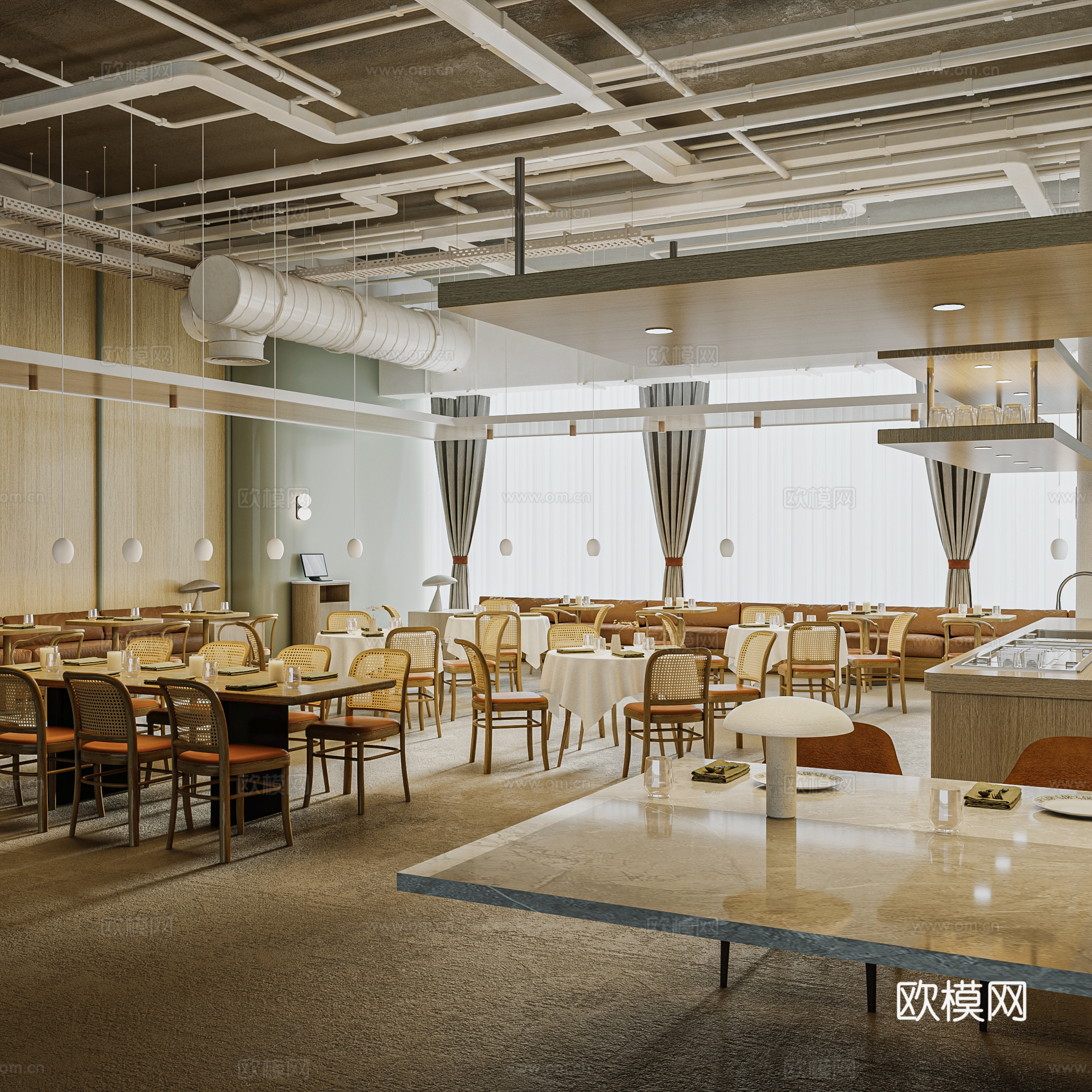 北欧西餐厅 网红餐厅 泰国菜餐厅 泰破 度假餐厅su模型