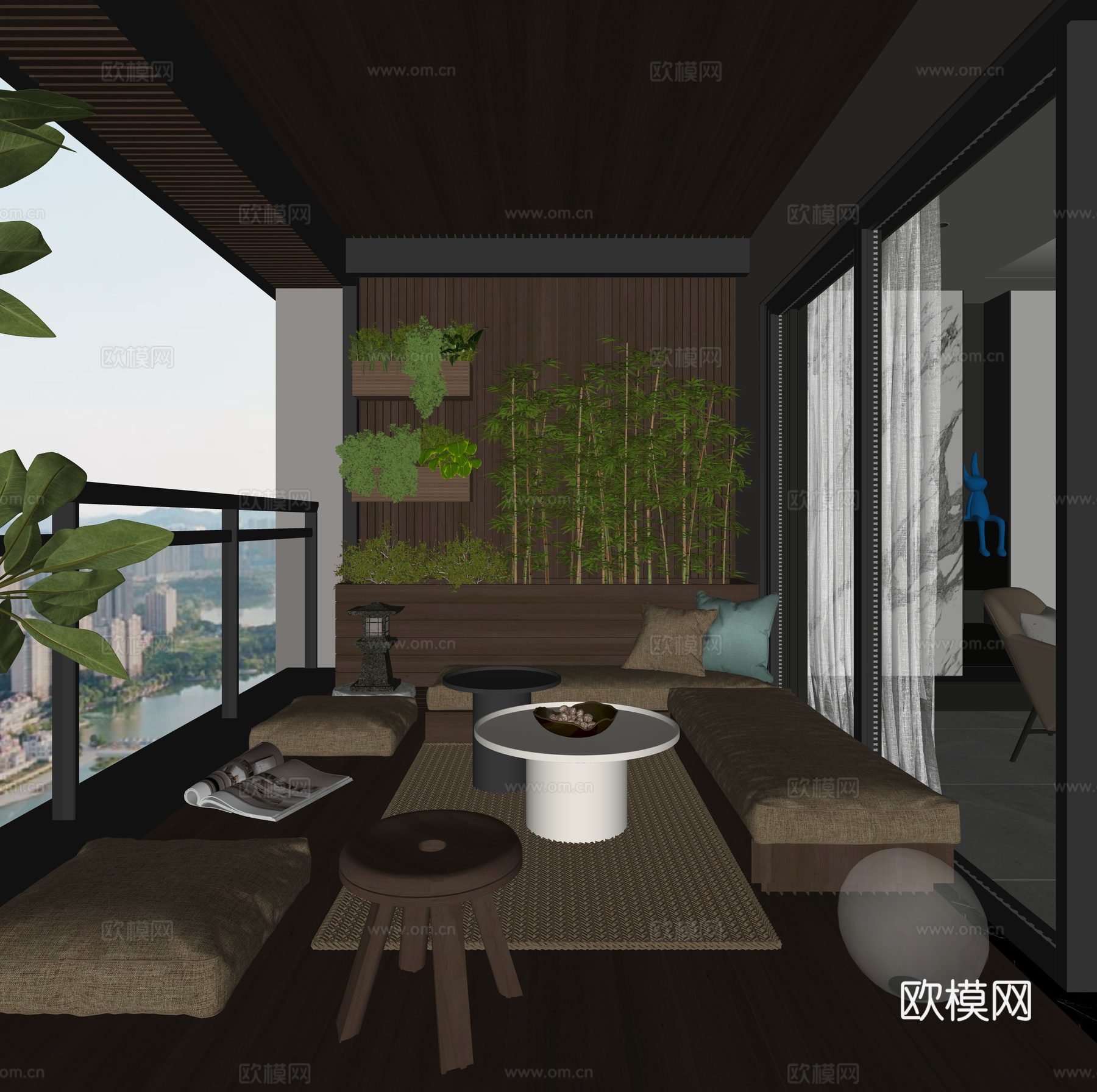 现代阳台花园su模型