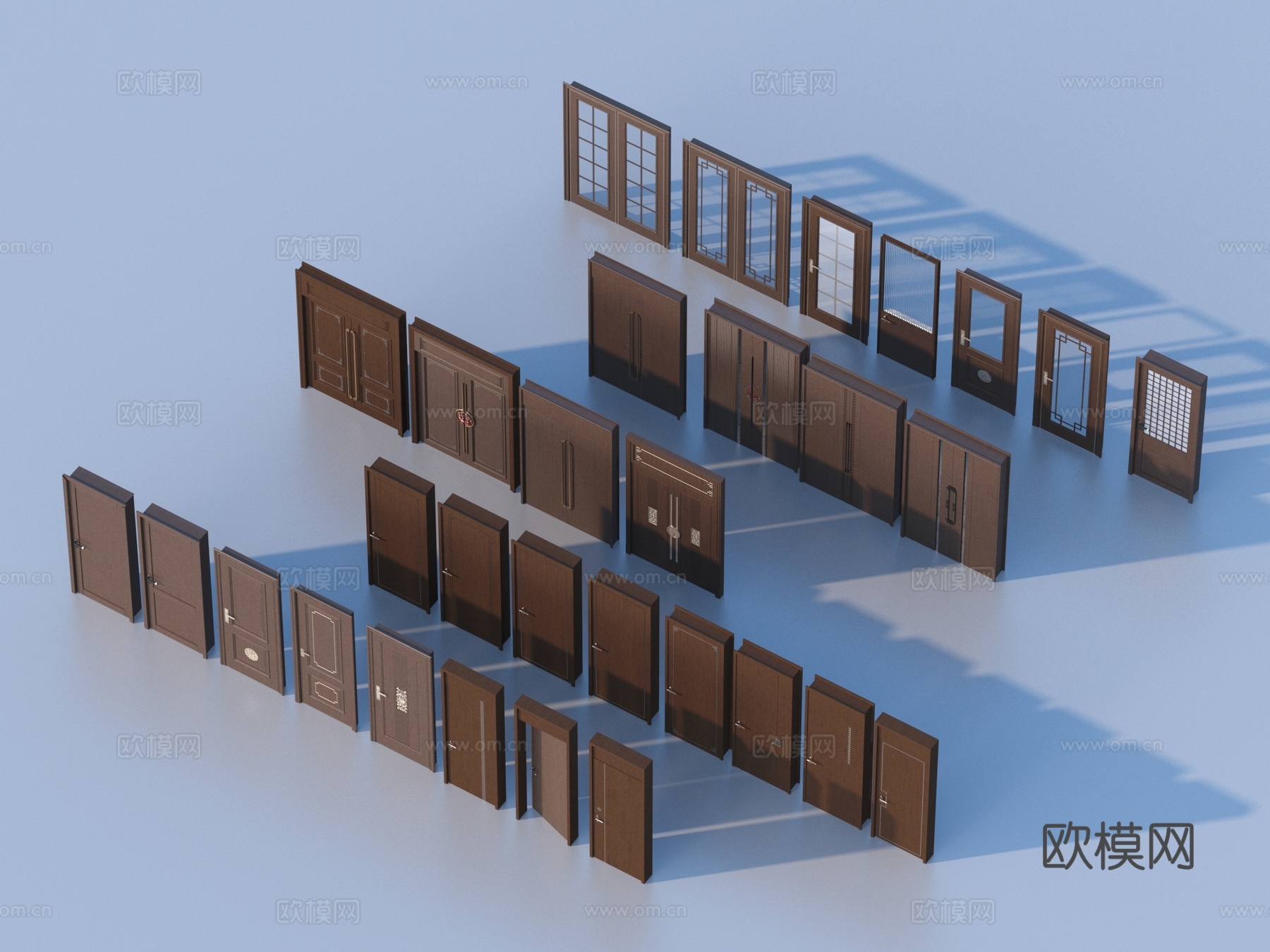门 房门 木门 单开门 玻璃门 双开门3d模型