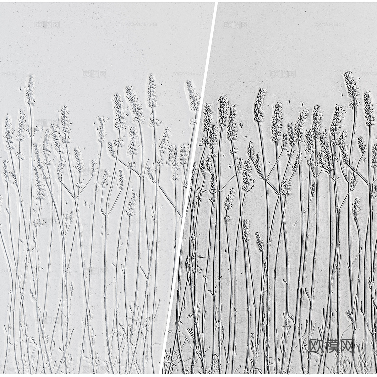 新中式侘寂植物浅浮雕3d模型