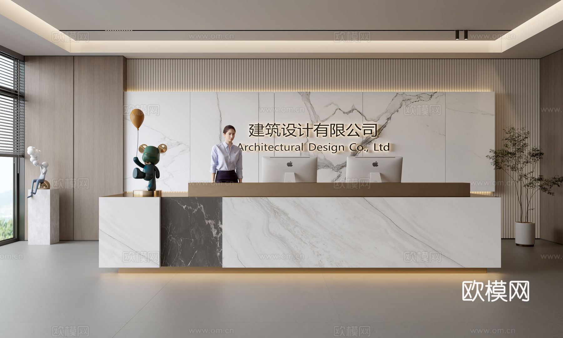 现代公司前台  接待区 吧台  接待台 服务台 公司前台背景su模型