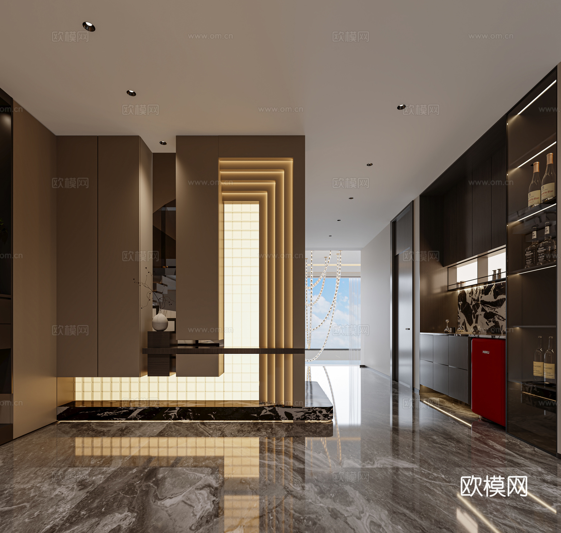 现代意式轻奢玄关端景 装饰柜3d模型
