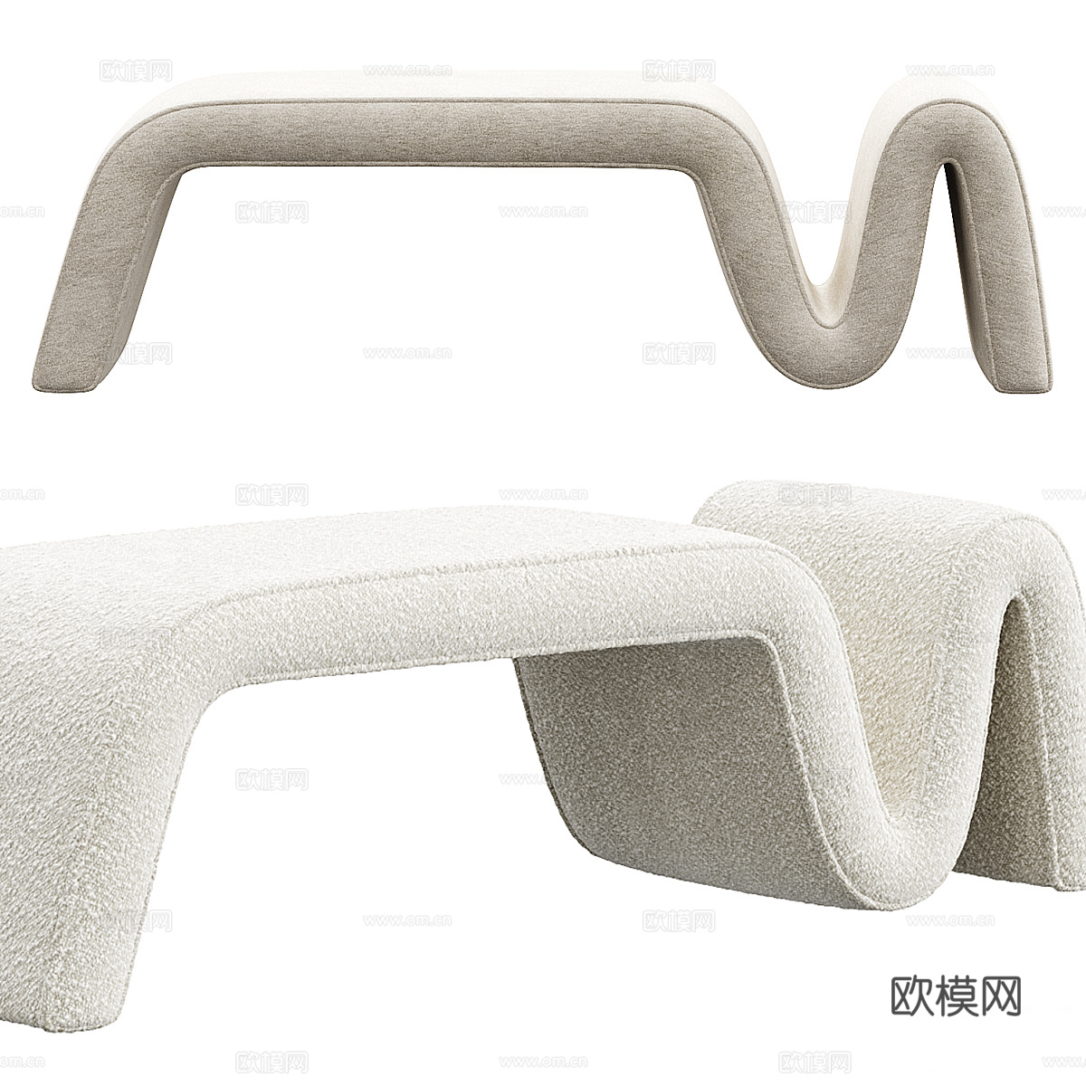 现代奶油风 Wave 长凳3d模型