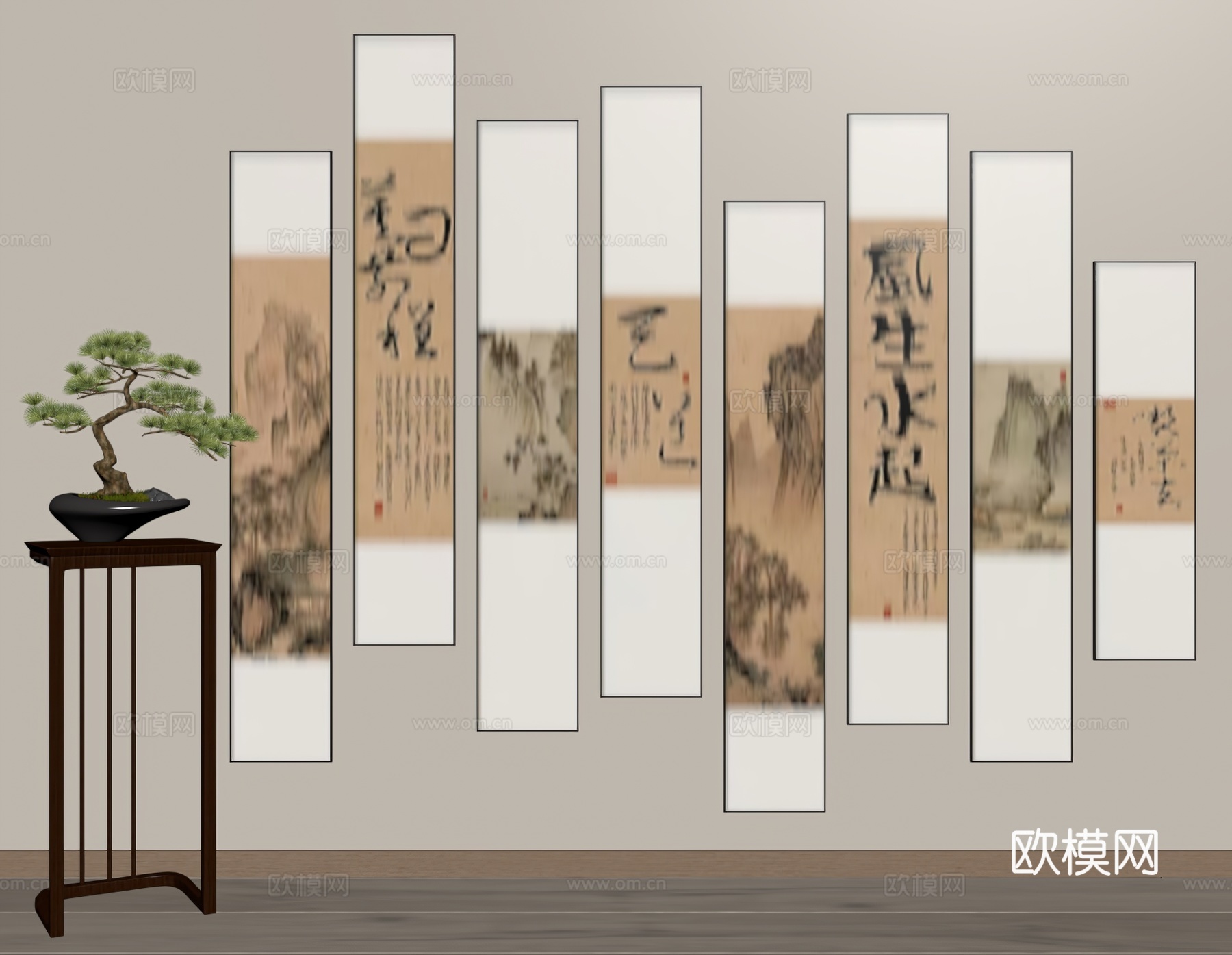 新中式挂画su模型