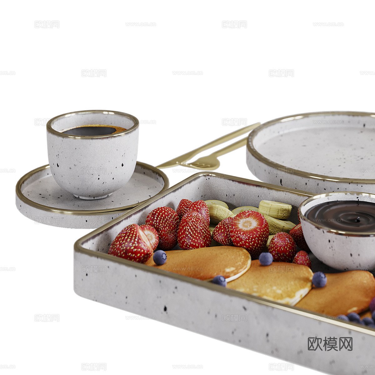 美式餐具 早餐食品3d模型