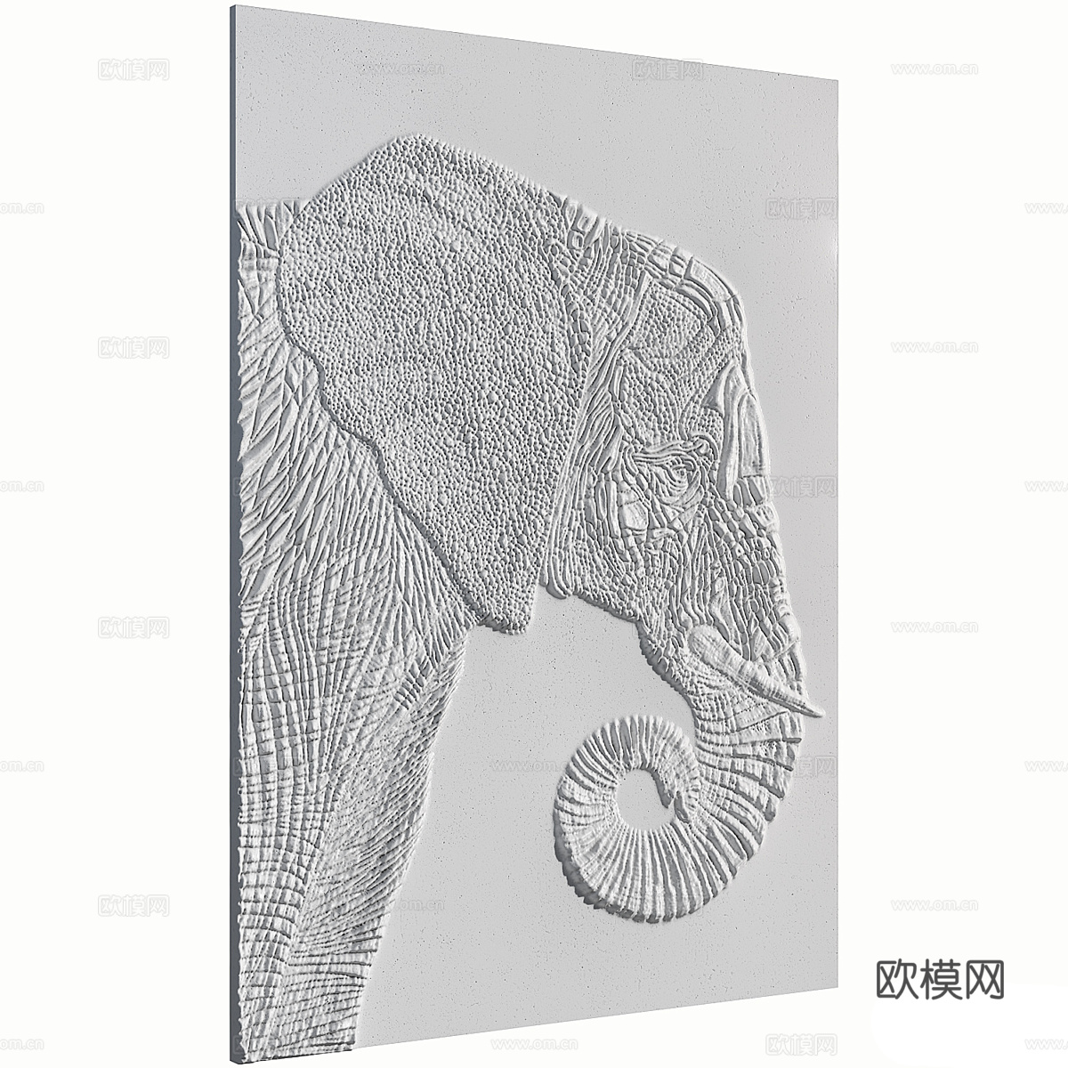 新中式大象浅浮雕石膏装饰板3d模型