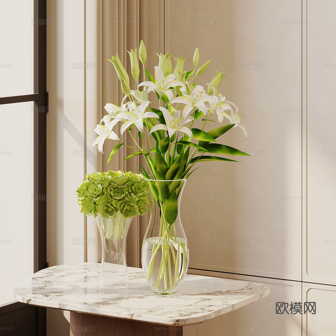 现代花艺 室内景观花艺 客厅餐桌花瓶摆件 酒店大堂花艺摆件su模型