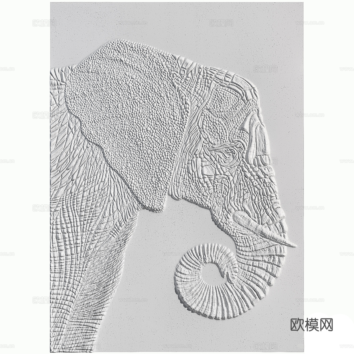 新中式大象浅浮雕石膏装饰板3d模型