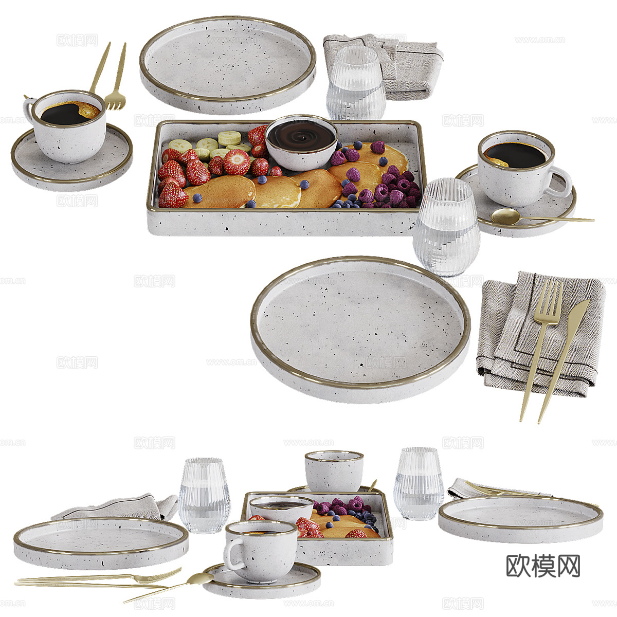 美式餐具 早餐食品3d模型
