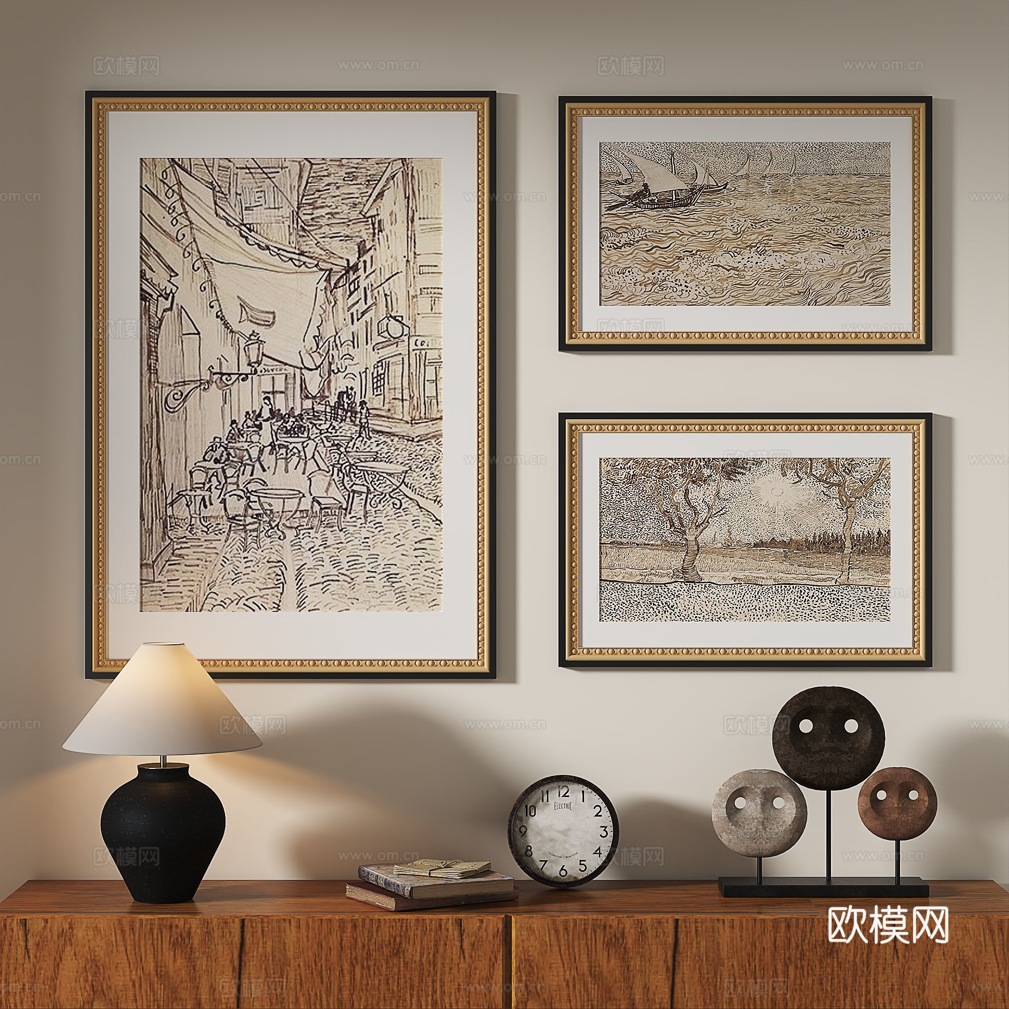 现代，法式，复古，中古，抽象，装饰画3d模型