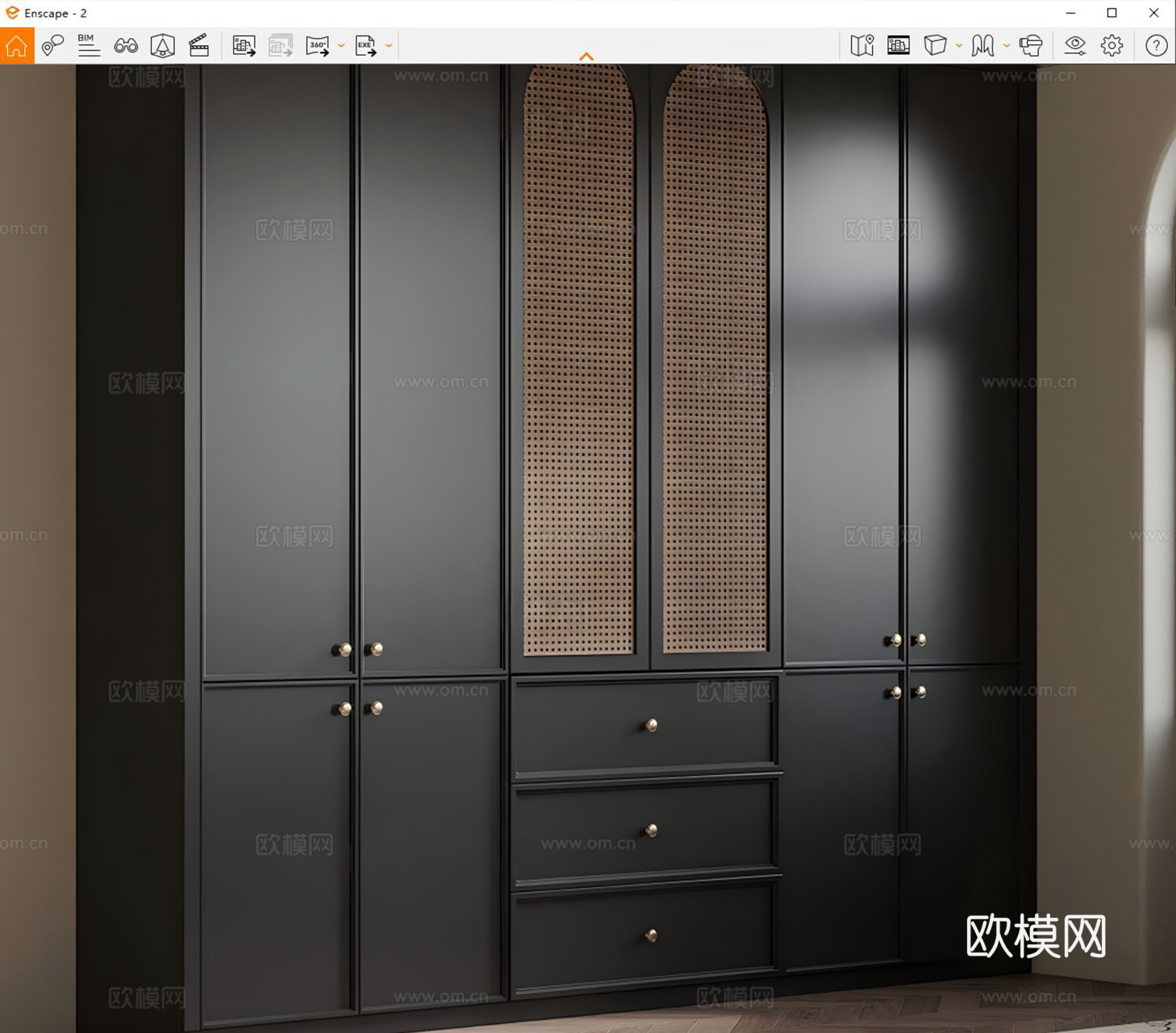 中古法式骨骼线 扣线 藤编 黑色烤漆衣柜su模型