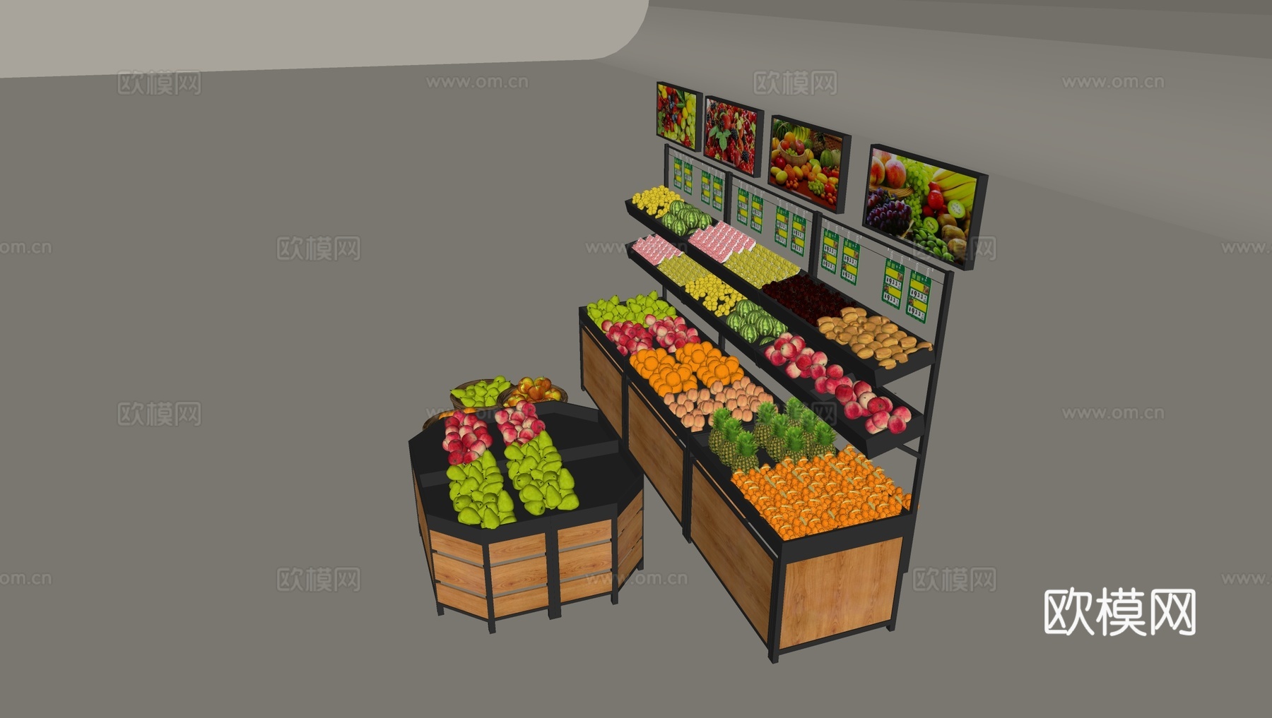 超市水果展示货架 蔬菜陈列架展柜su模型