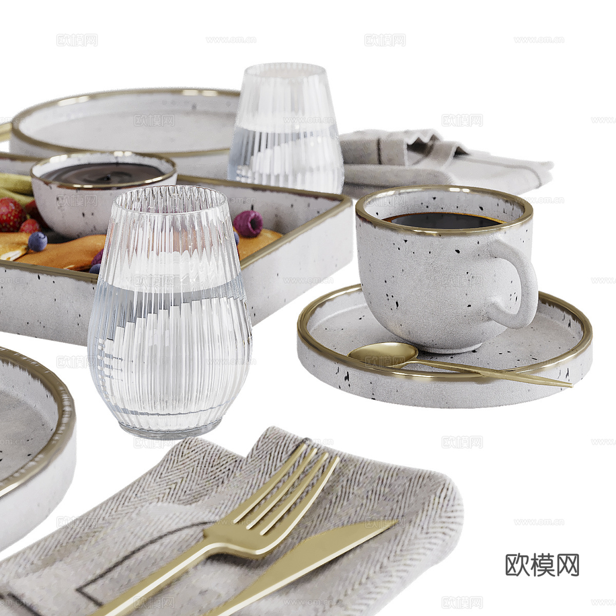 美式餐具 早餐食品3d模型