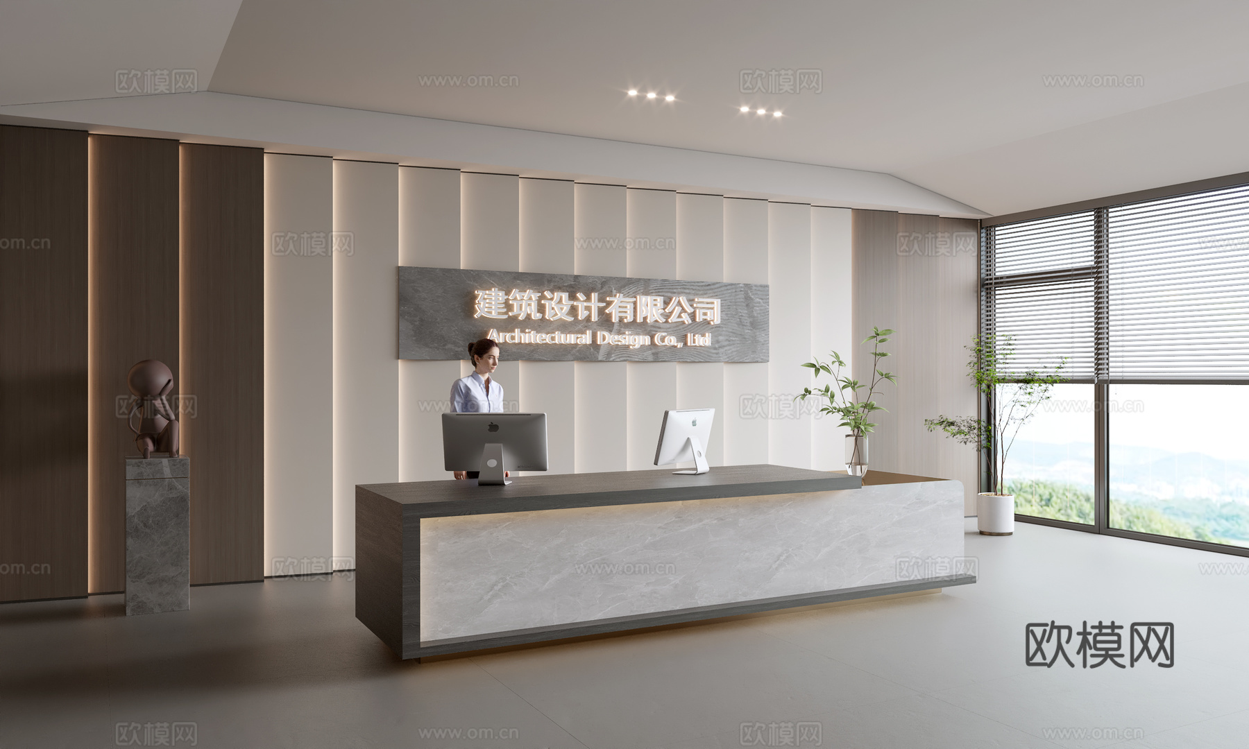 现代公司前台  接待区 吧台  接待台 服务台 公司前台背景3d模型