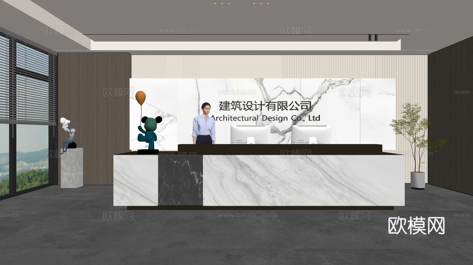 现代公司前台  接待区 吧台  接待台 服务台 公司前台背景su模型